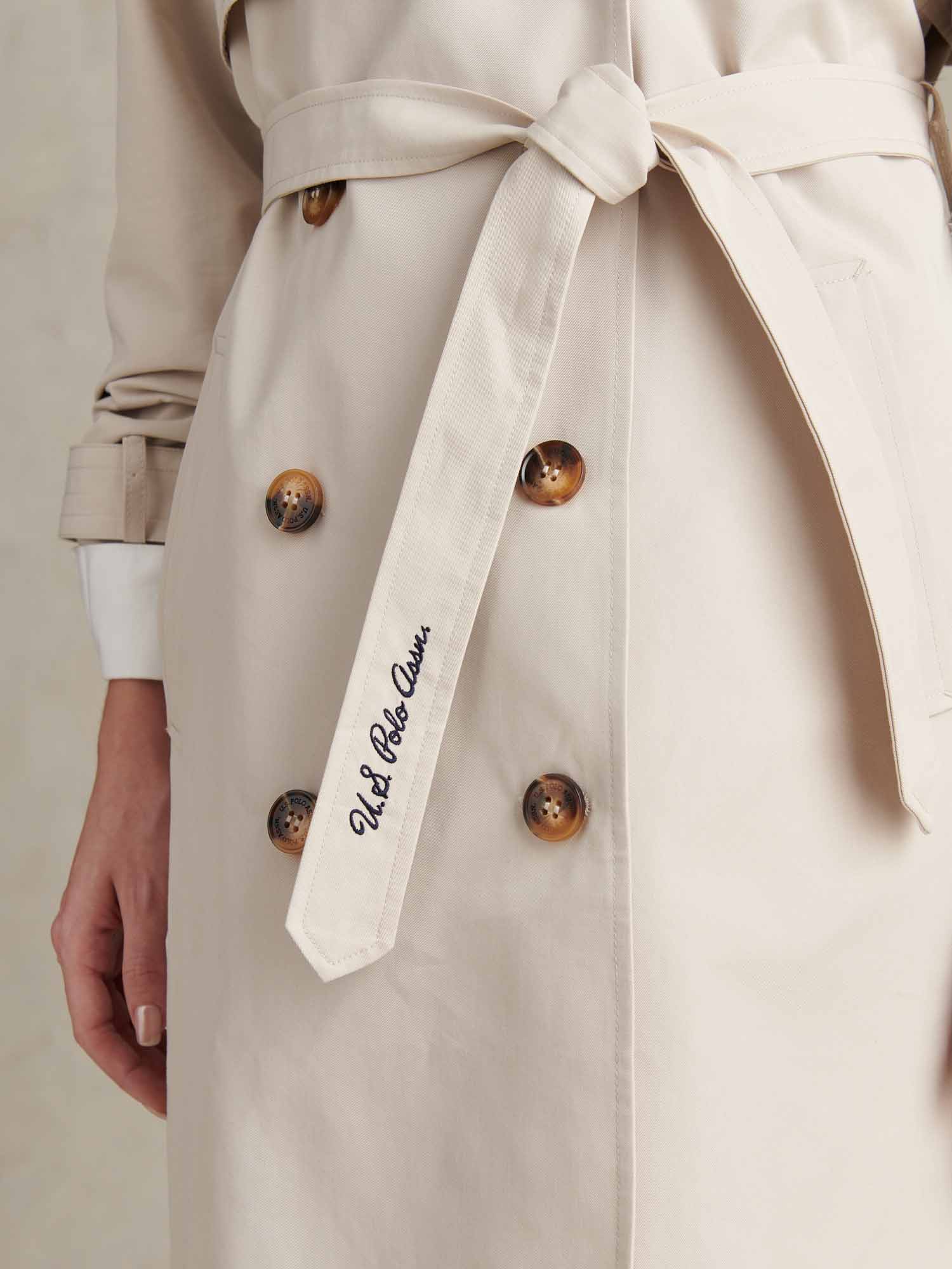 Womens Double Breasted Belted Trench Coat Pumice Stone - Image 2