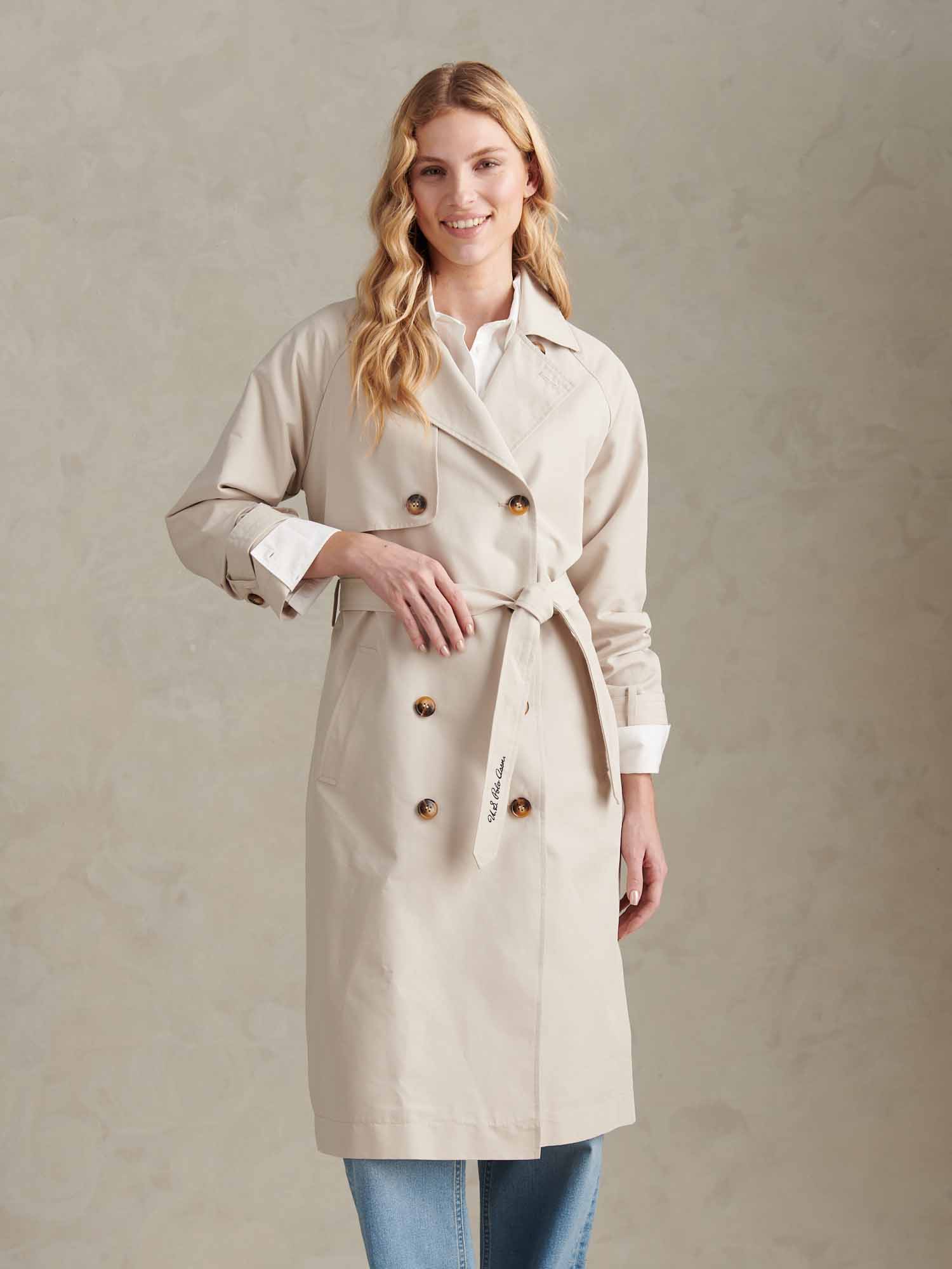 Womens Double Breasted Belted Trench Coat Pumice Stone - Image 3