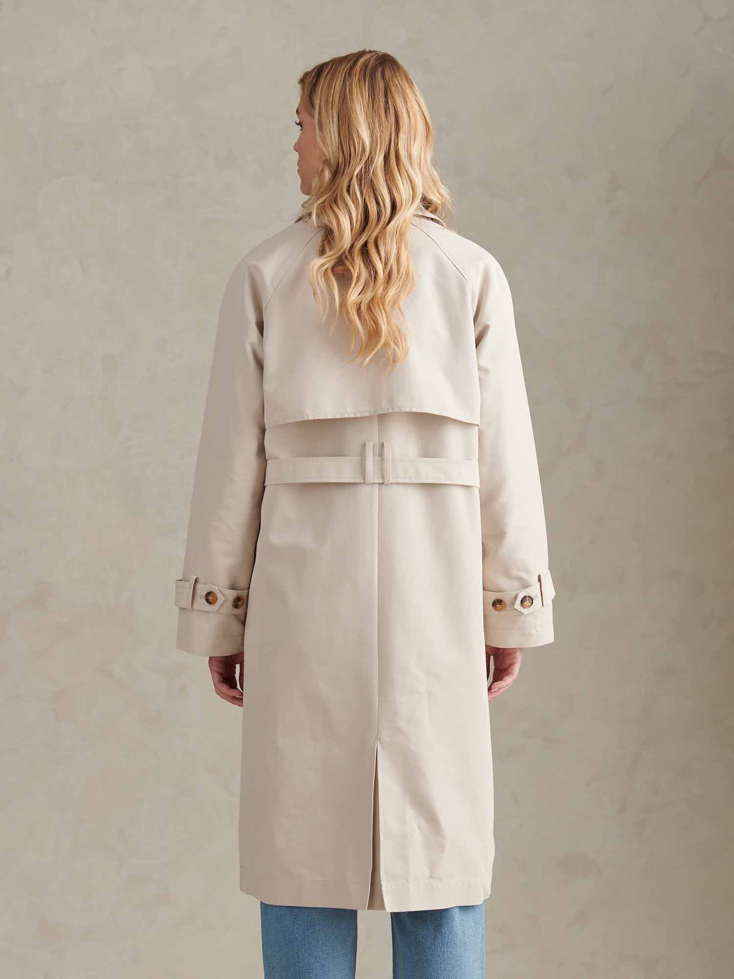 Womens Double Breasted Belted Trench Coat Pumice Stone - Image 4