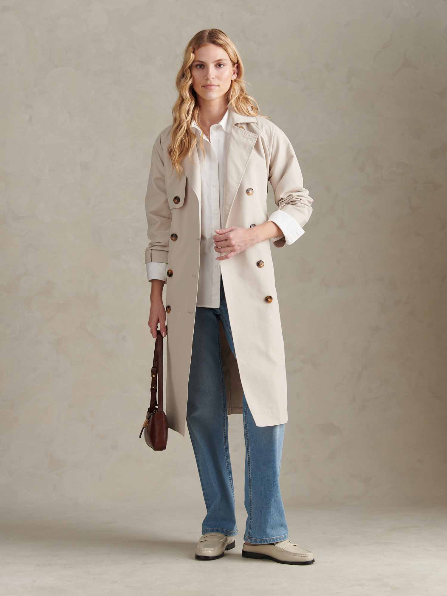 Womens Double Breasted Belted Trench Coat Pumice Stone - Image 5