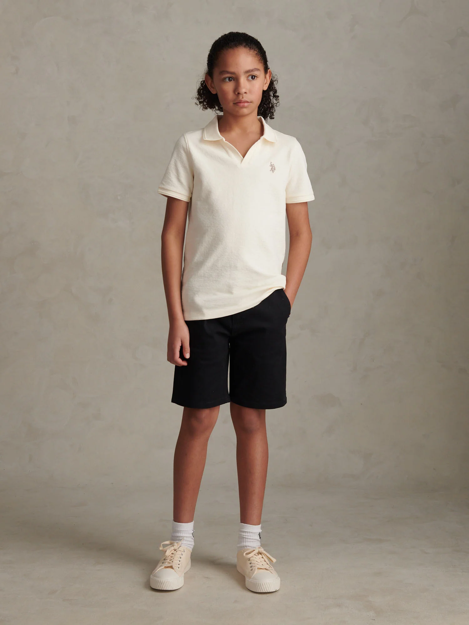 Boys Towelling Open Collar Polo Shirt Whisper White - Image 3