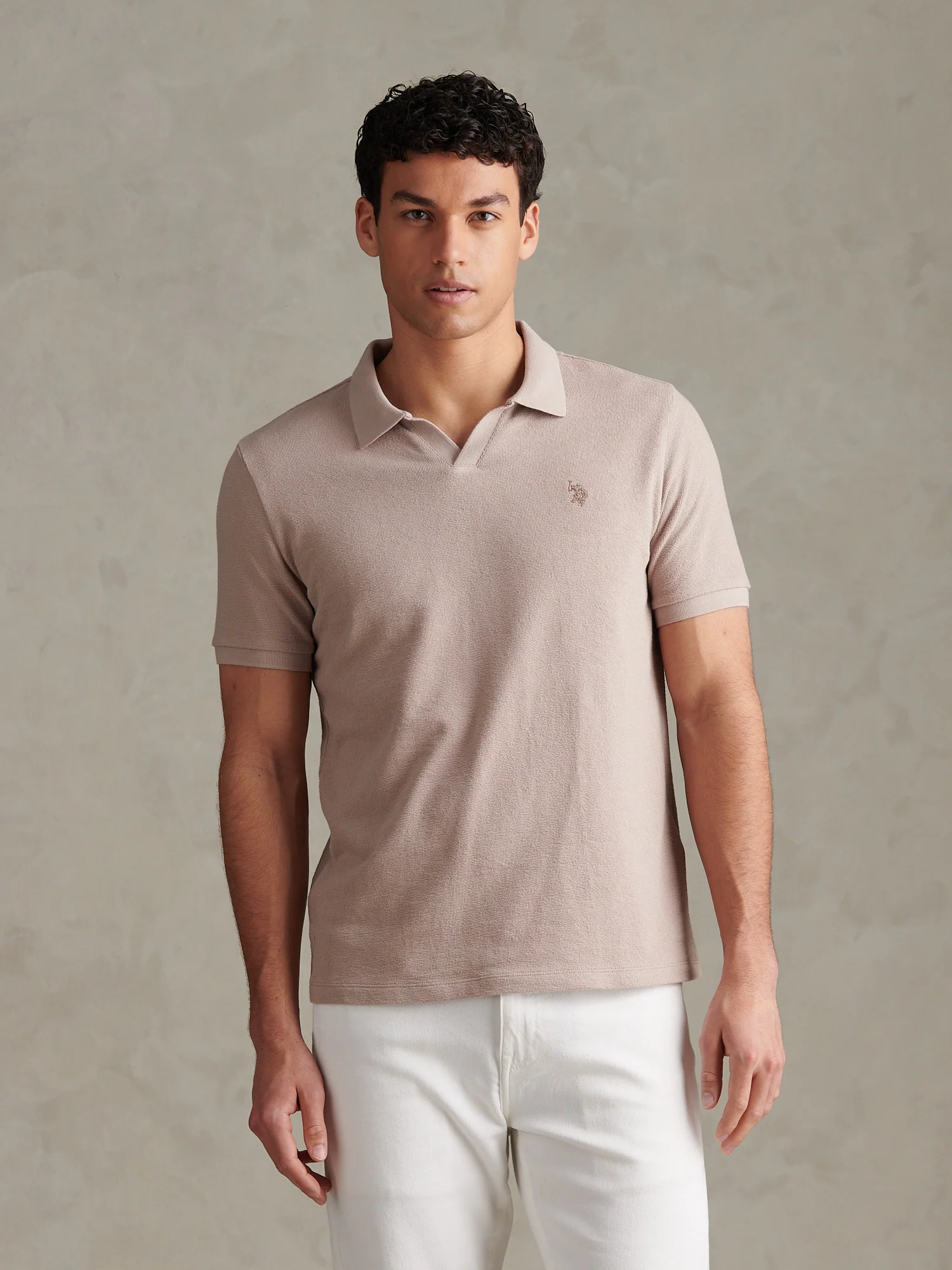 Mens Terry Open Collar Polo Shirt Atmosphere