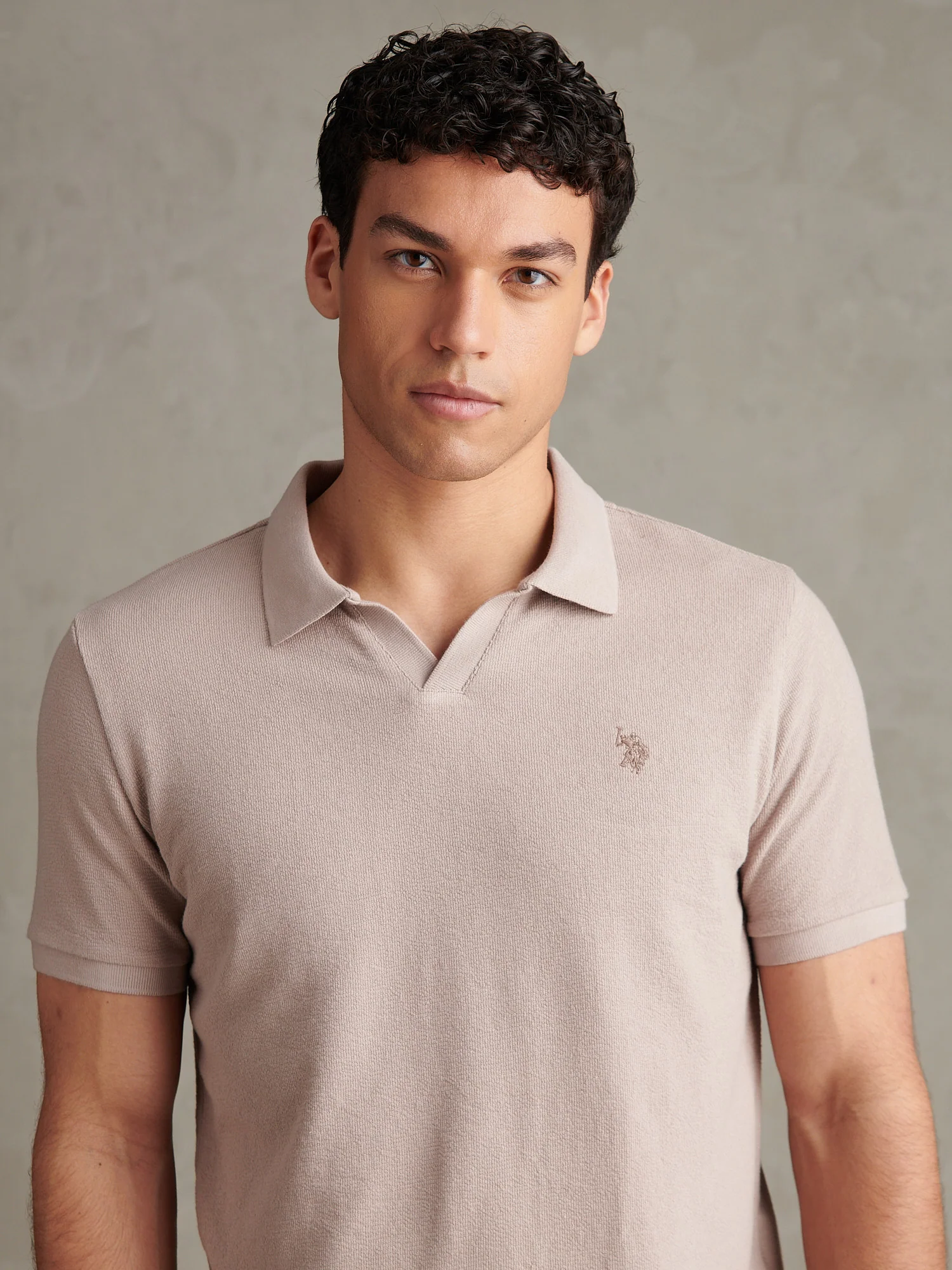 Mens Terry Open Collar Polo Shirt Atmosphere - Image 2
