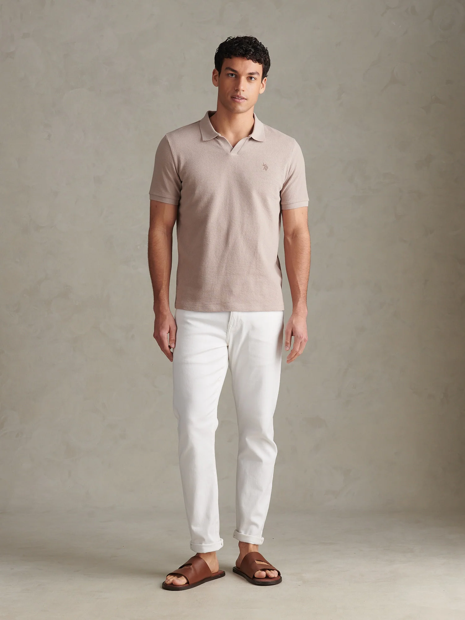 Mens Terry Open Collar Polo Shirt Atmosphere - Image 3