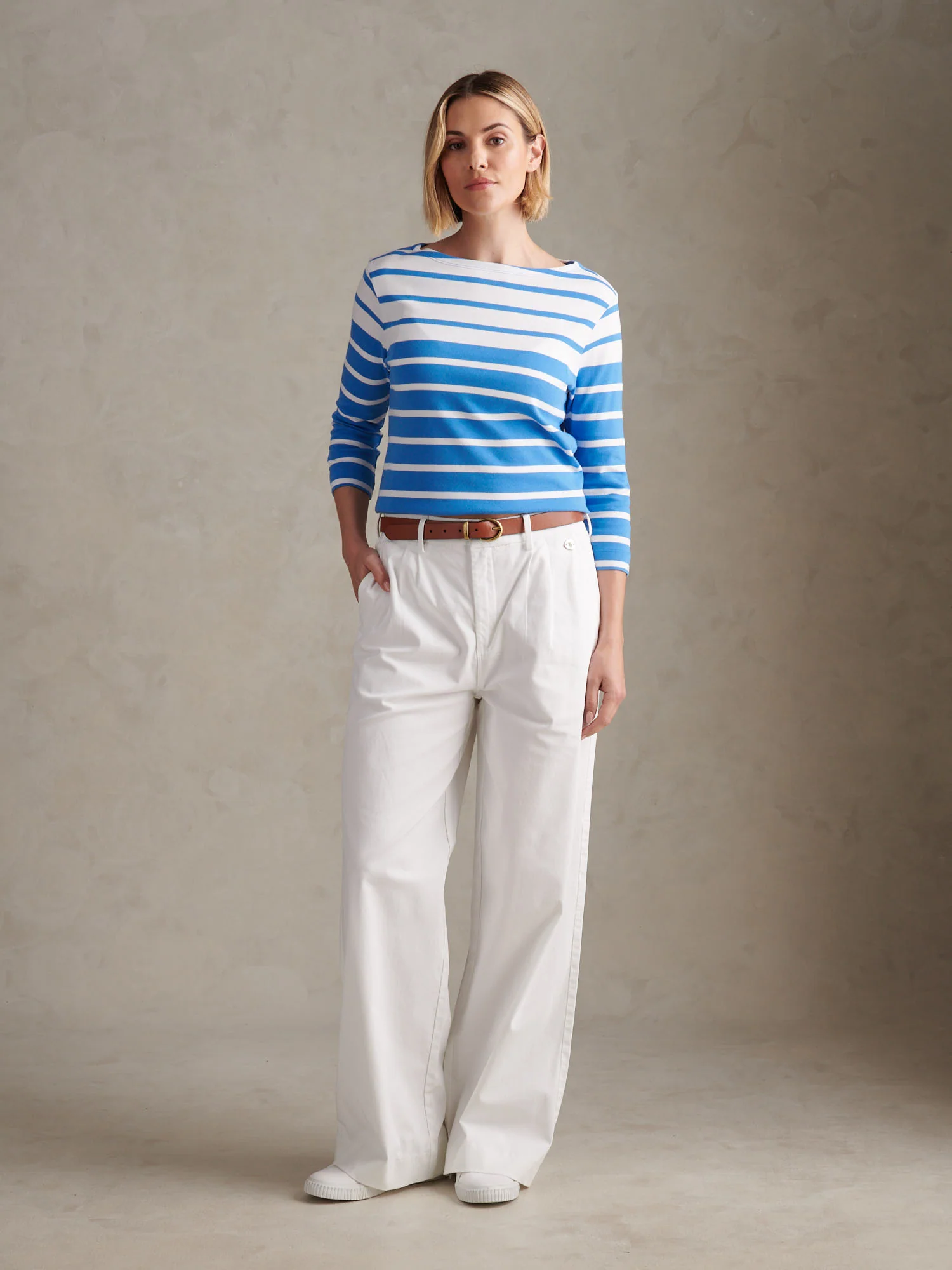 Womens Full Length Wide Leg Trousers Bright White - Image 3