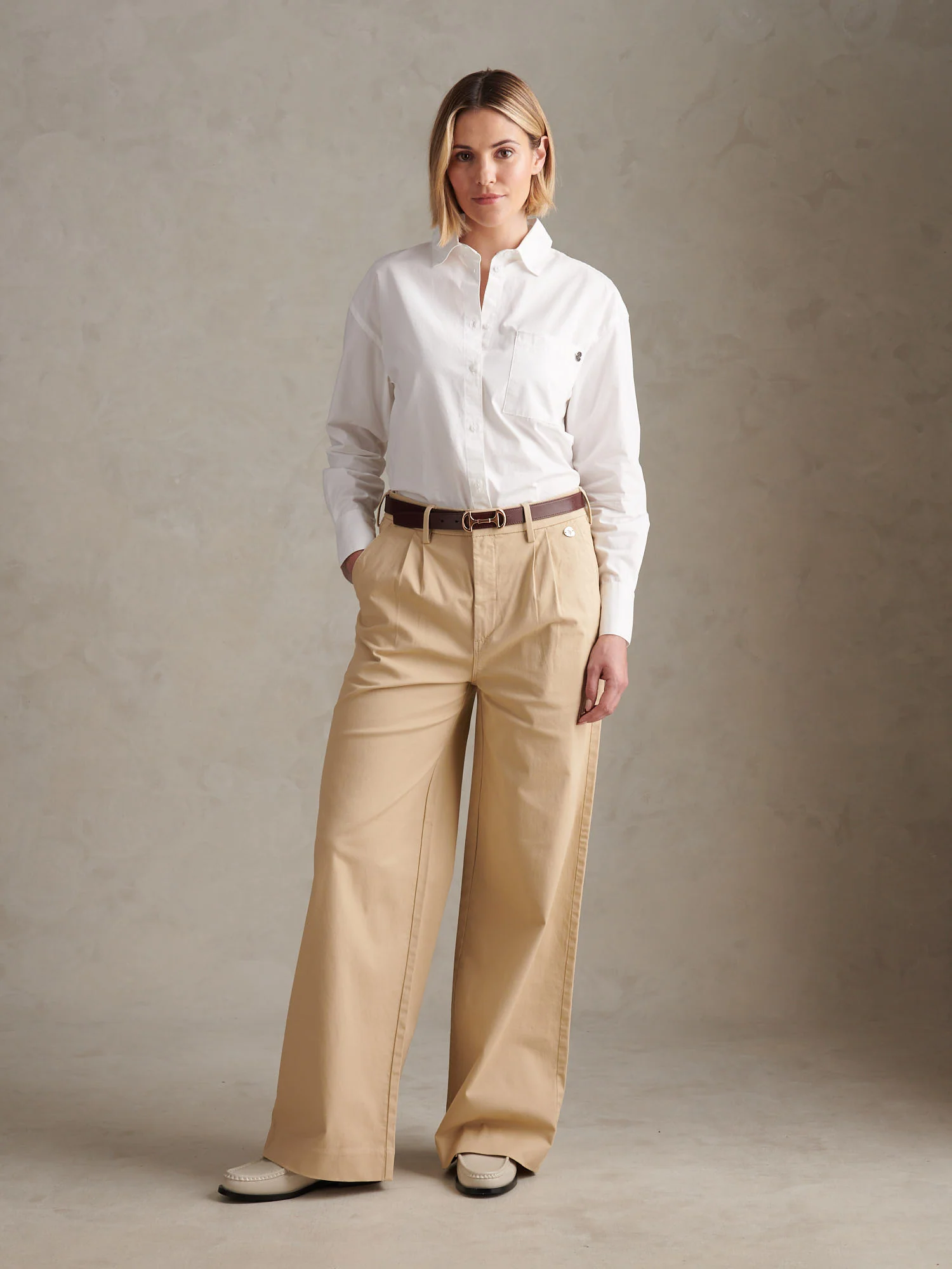 Womens Full Length Wide Leg Trousers Irish Cream - Image 3