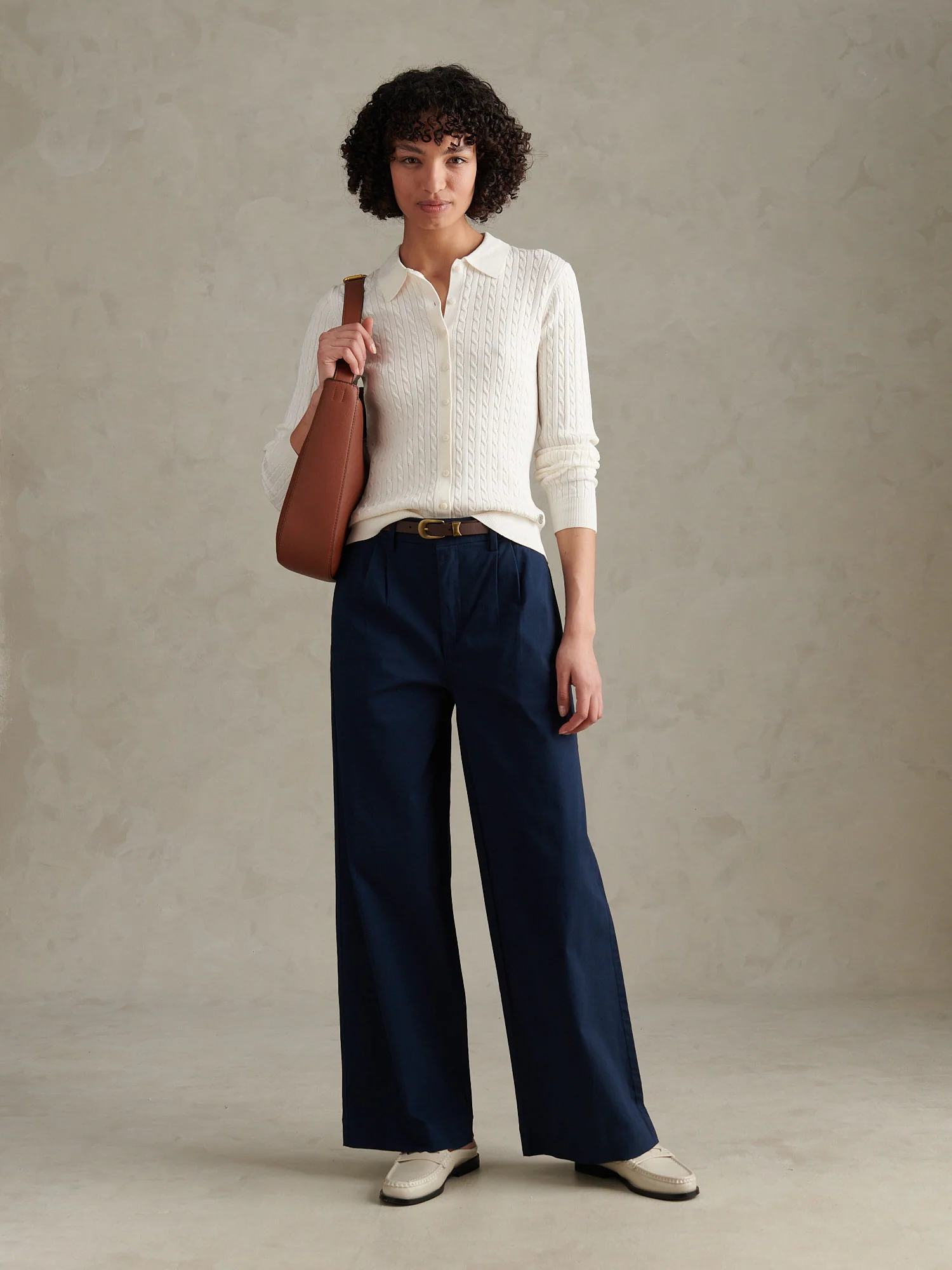 Womens Full Length Wide Leg Trousers Navy Iris - Image 3