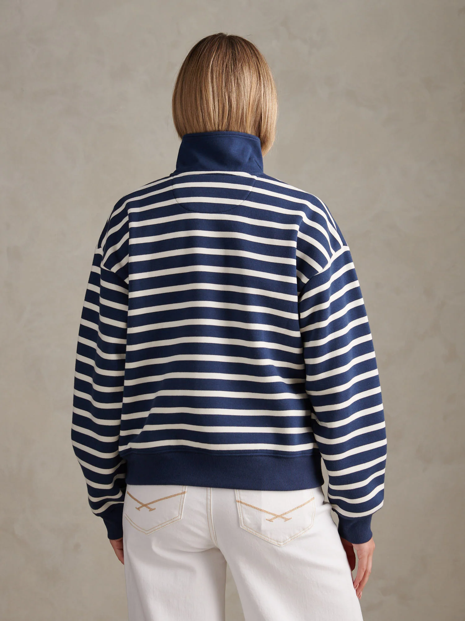 Womens Funnel Neck Stripe Sweatshirt Navy Iris - Image 4