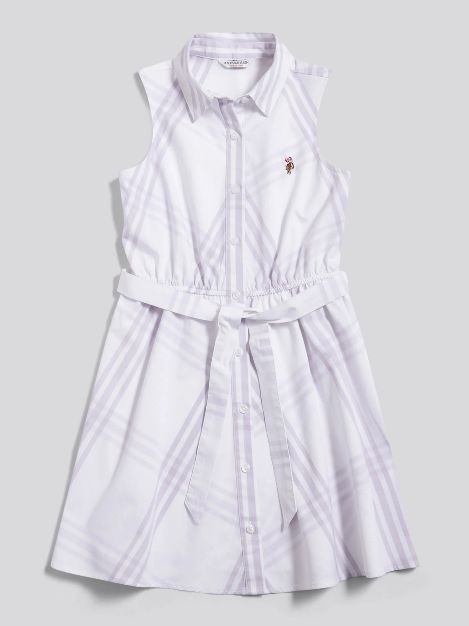 Girls Check Sleeveless Shirt Dress Lavender Blue - Image 5