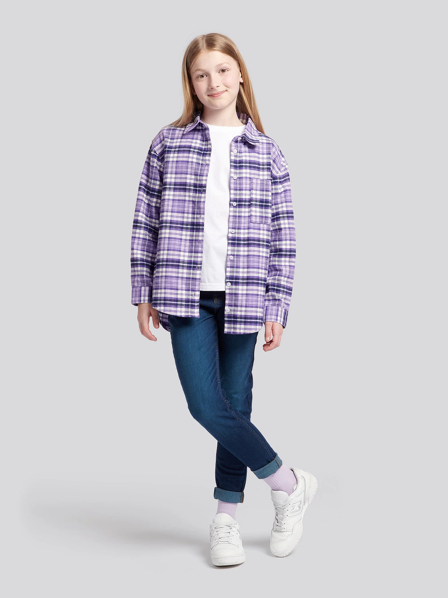 Girls Brushed Check Shirt in Viola - Image 3
