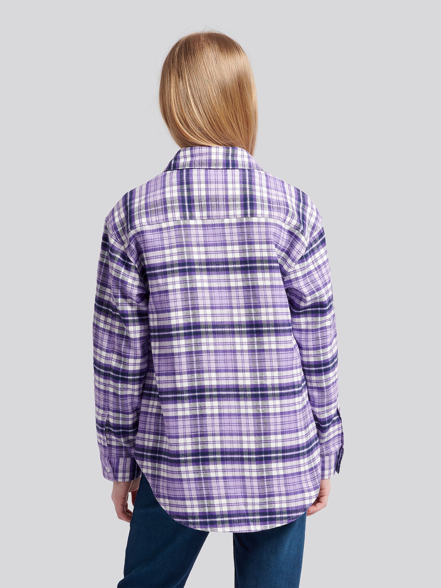 Girls Brushed Check Shirt in Viola - Image 4