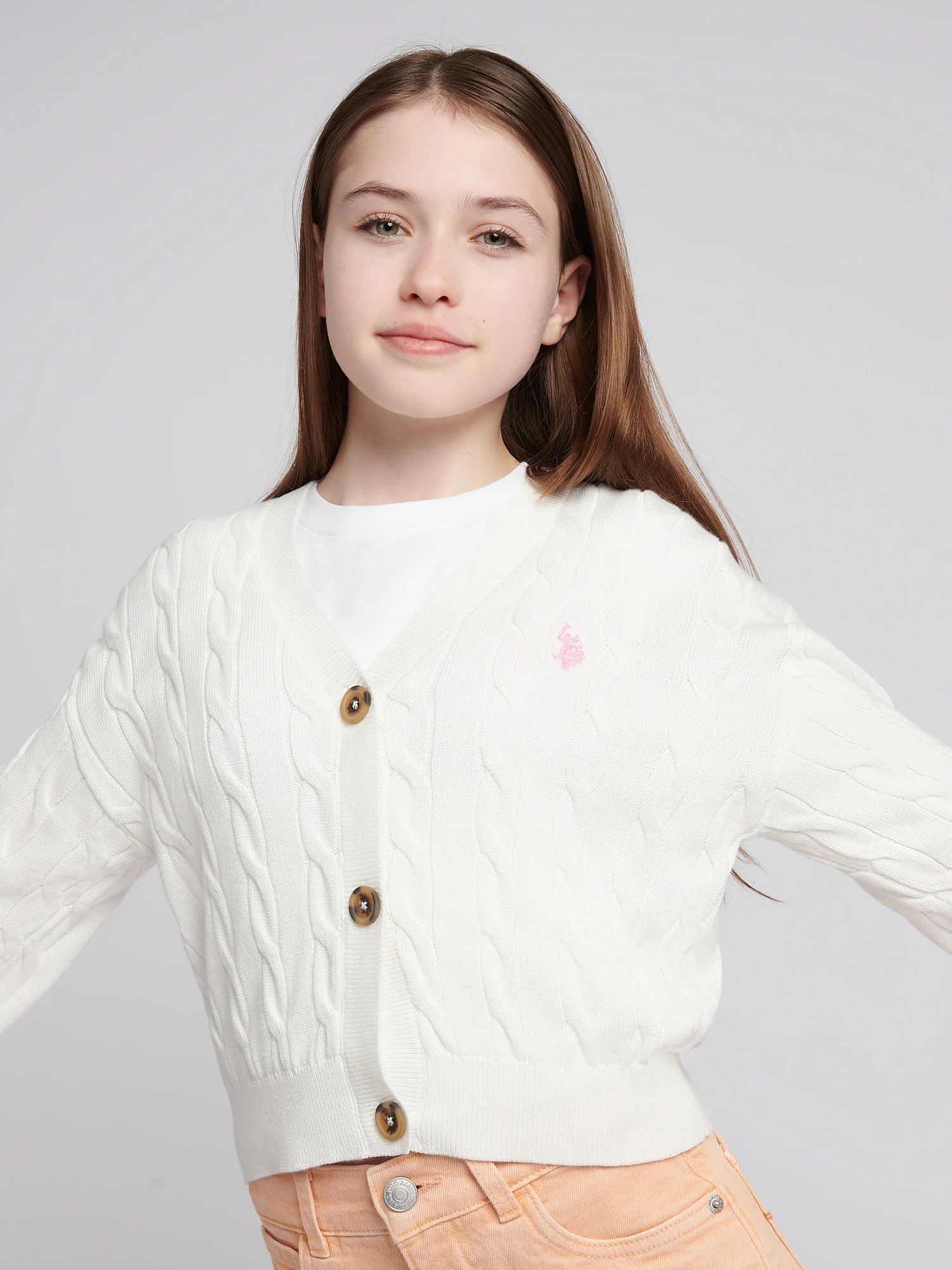 Girls Cable Knit Cardigan Marshmallow - Image 2
