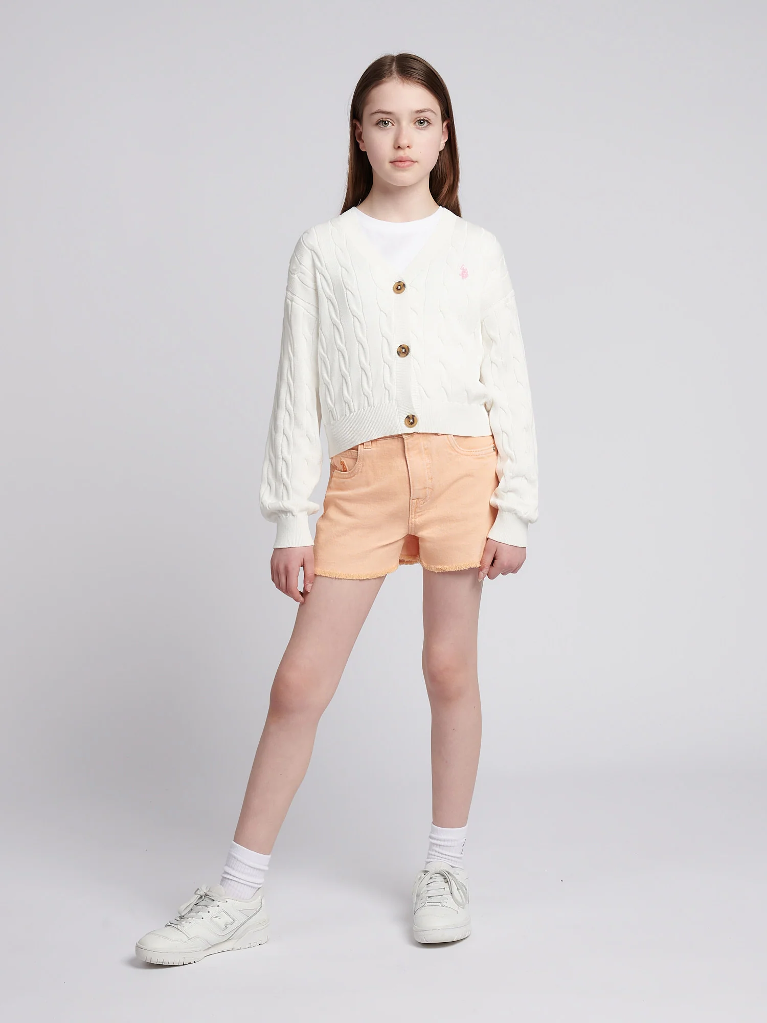 Girls Cable Knit Cardigan Marshmallow - Image 3