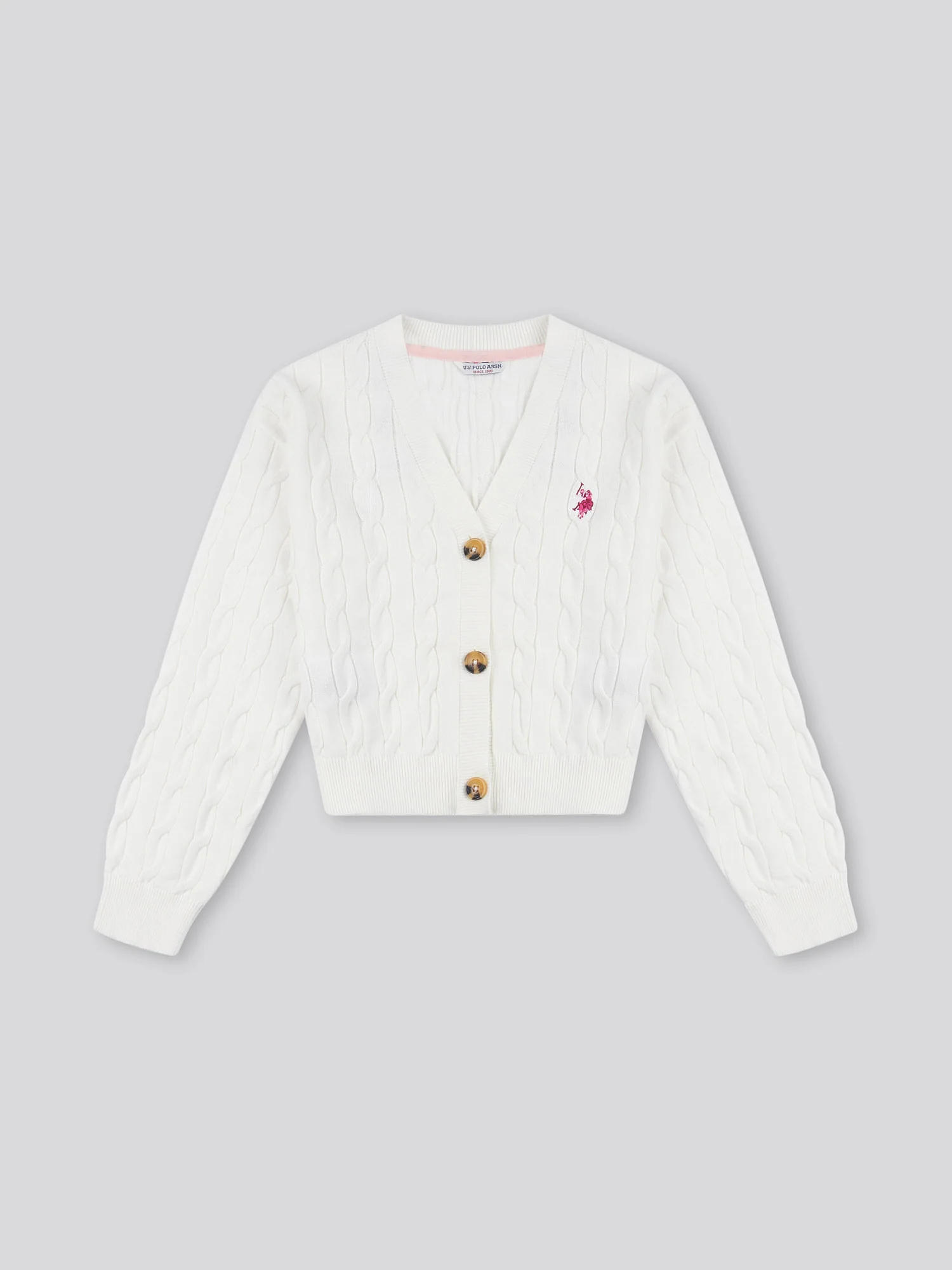 Girls Cable Knit Cardigan Marshmallow - Image 5