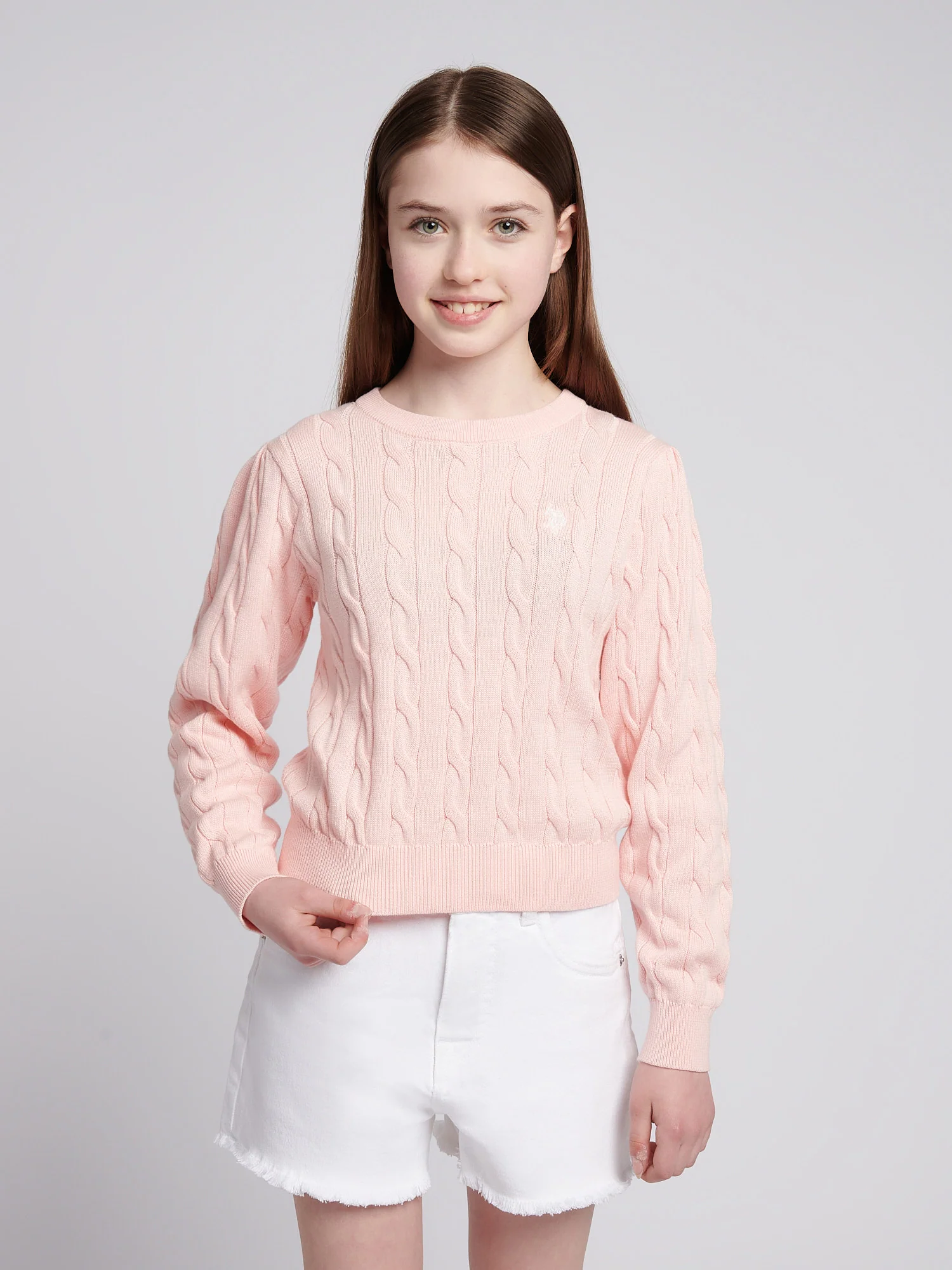 Girls Cable Knit Jumper Crystal Rose