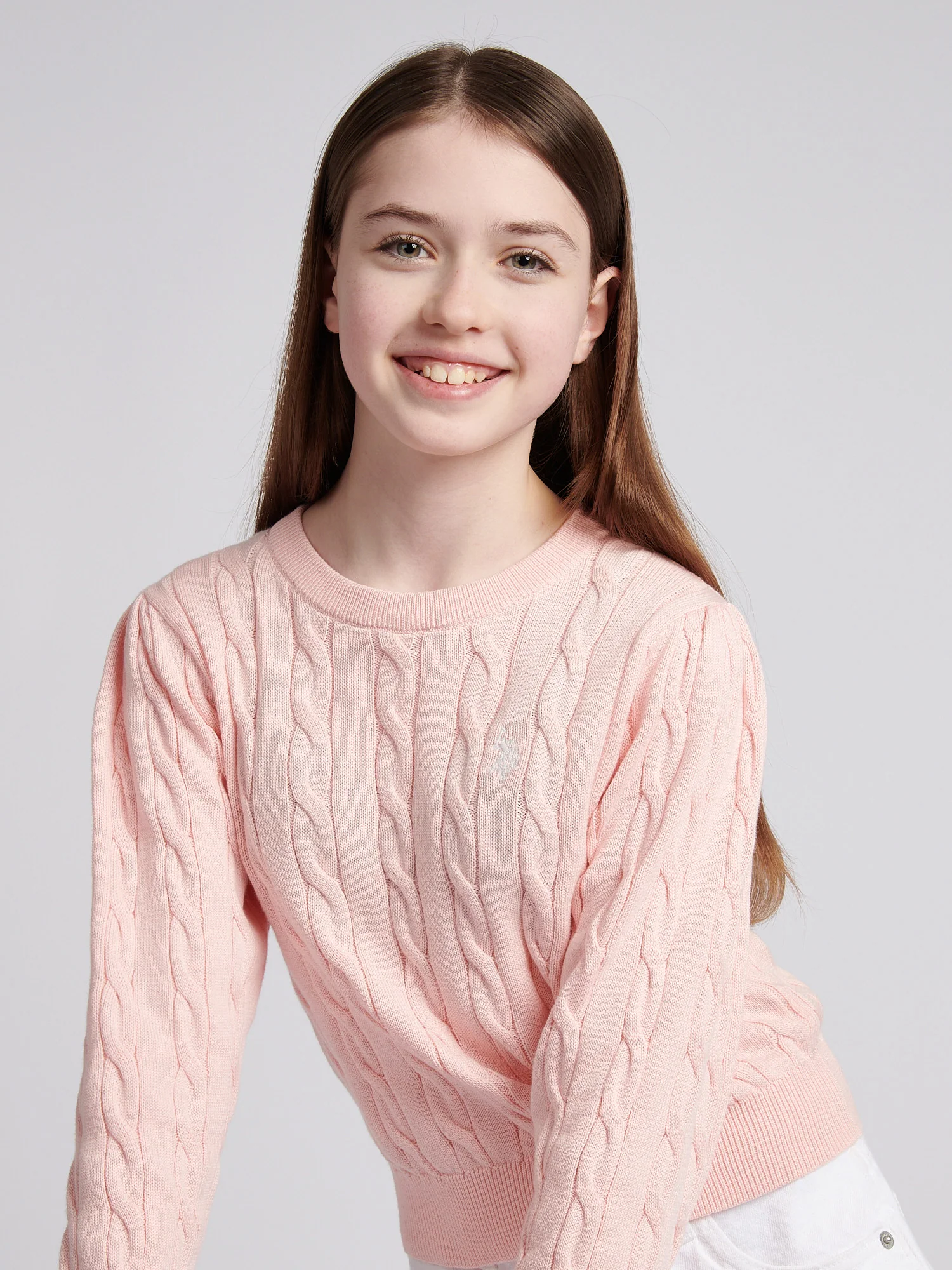 Girls Cable Knit Jumper Crystal Rose - Image 2