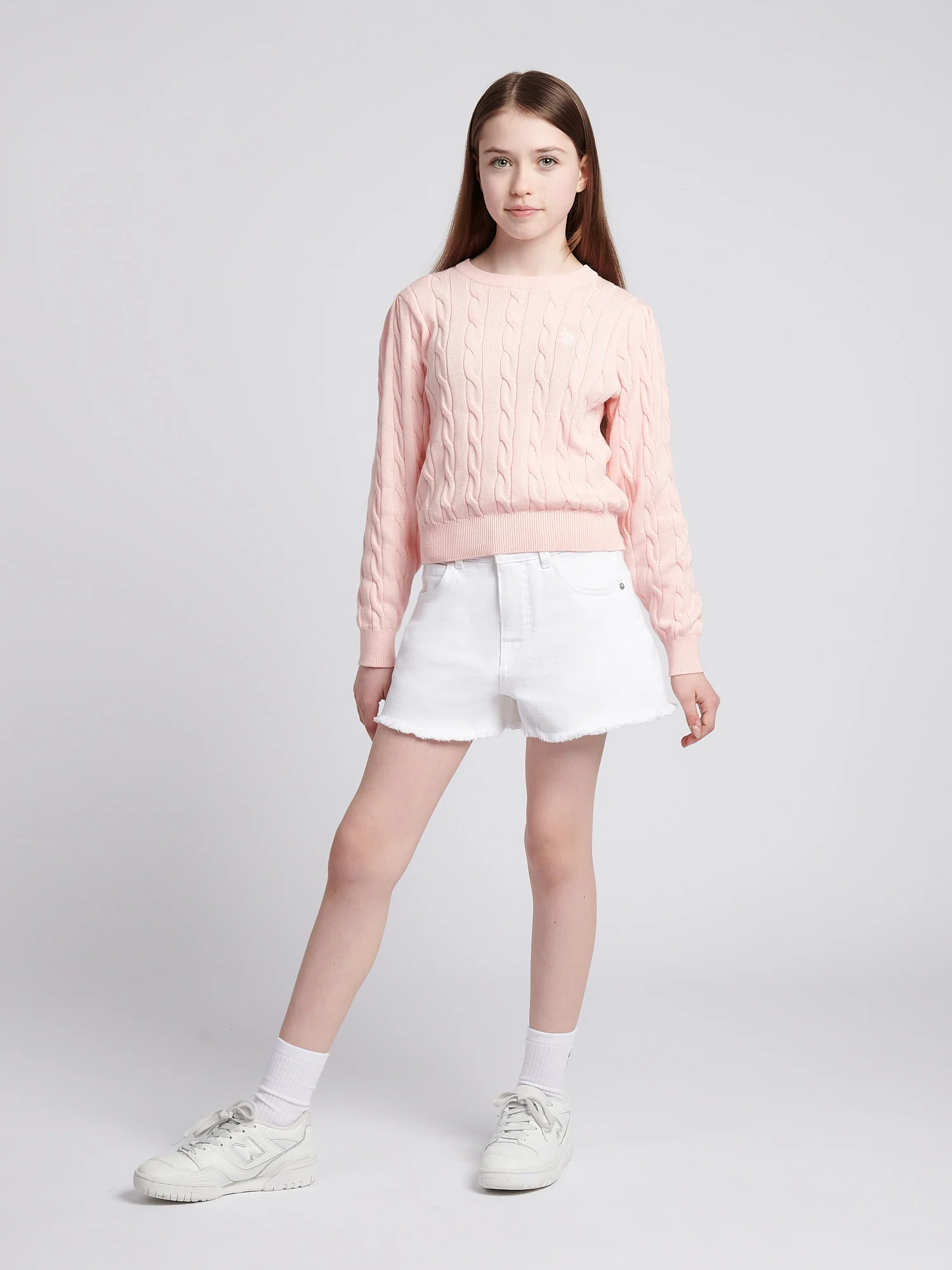 Girls Cable Knit Jumper Crystal Rose - Image 3