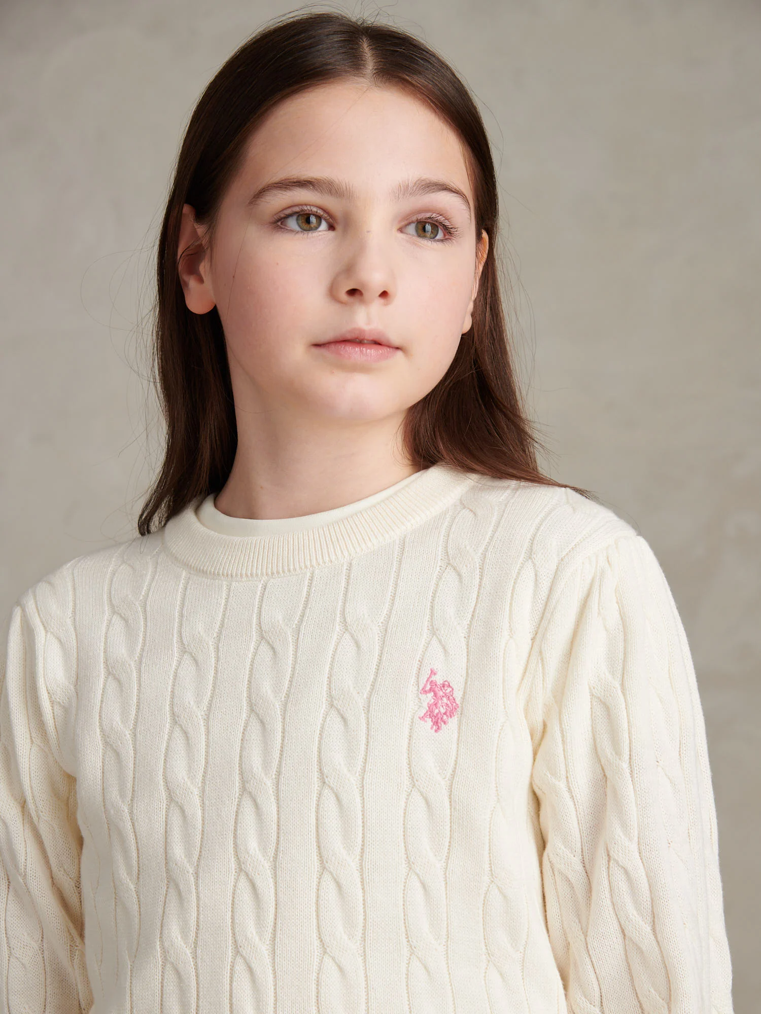 Girls Cable Knit Jumper Marshmallow - Image 2