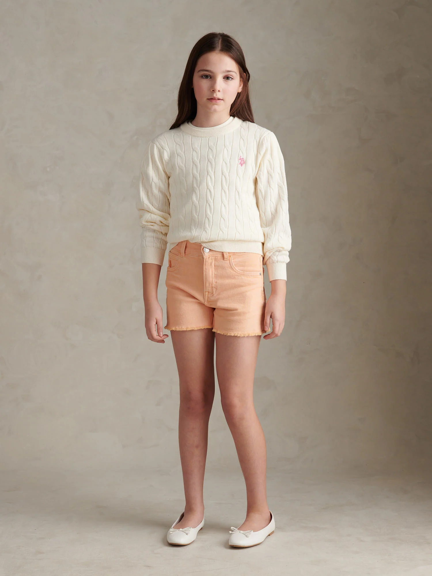 Girls Cable Knit Jumper Marshmallow - Image 3