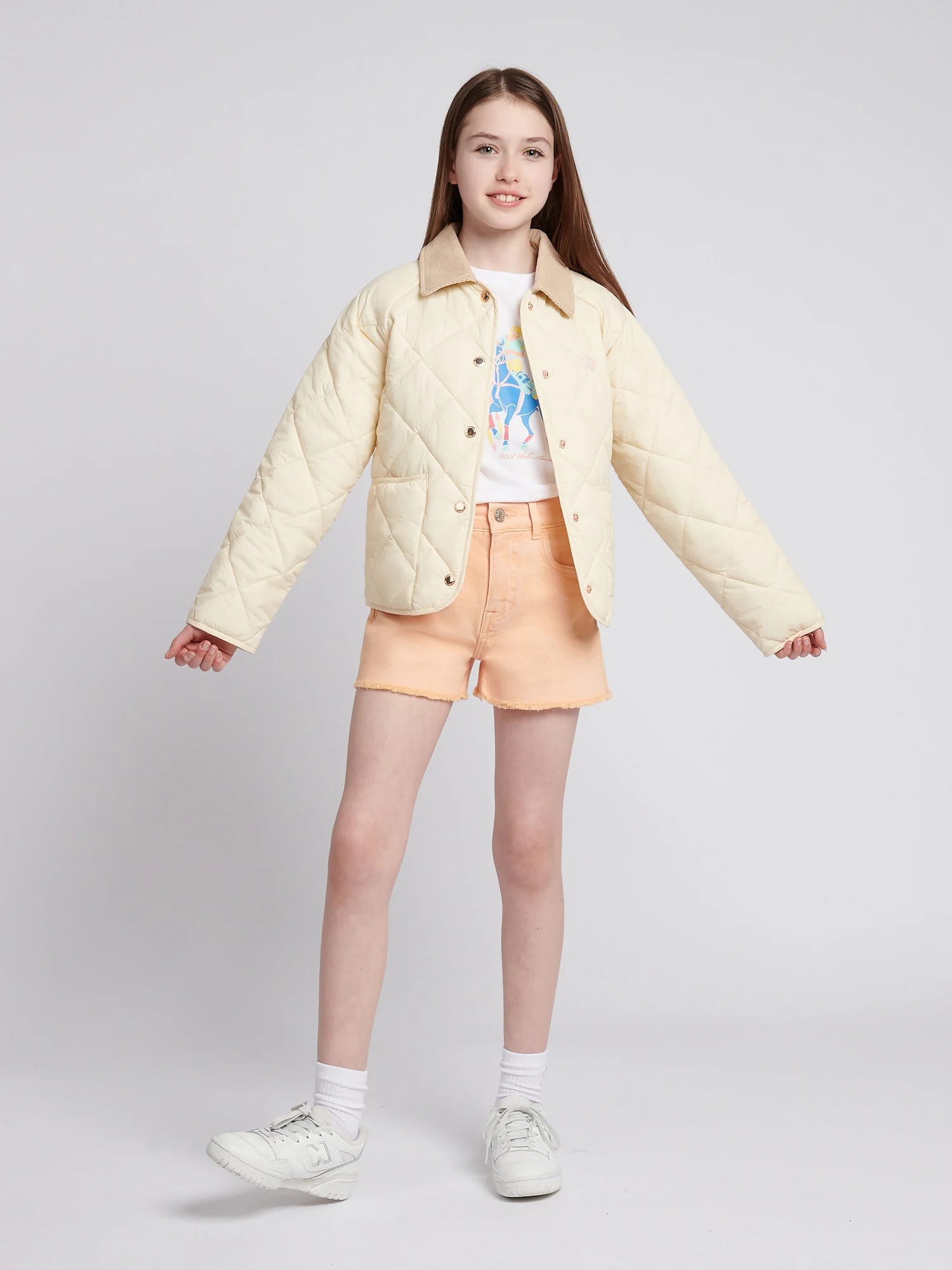 Girls Diamond Quilt Jacket in Marshmallow - Image 3