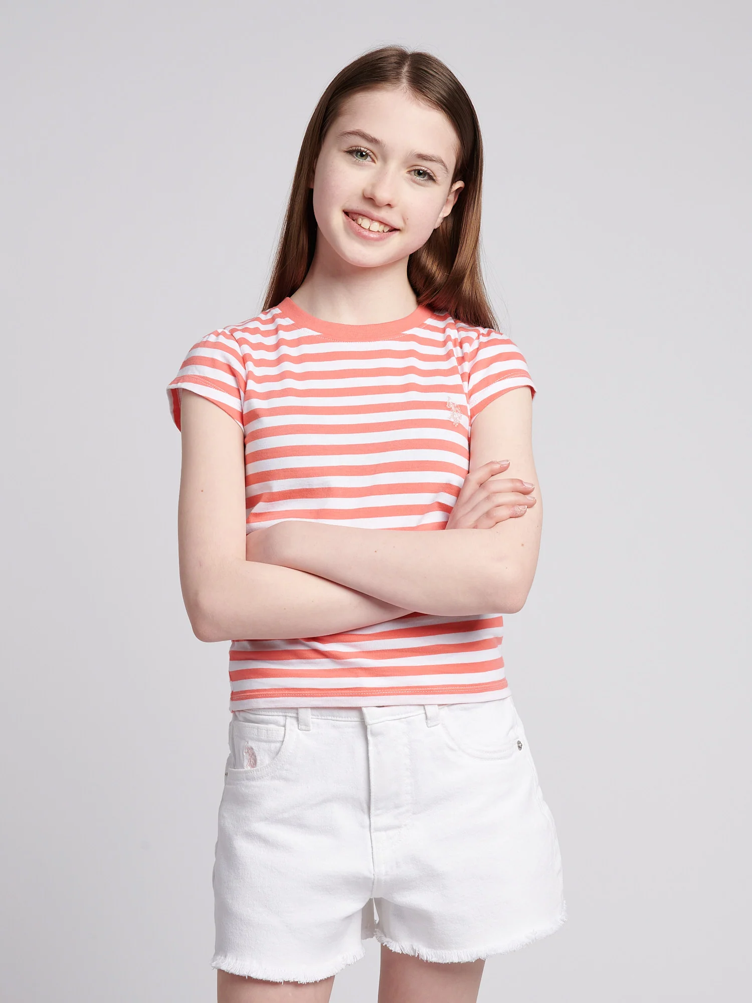 Girls Double Horsemen Mixed 2 Pack Cap Sleeve Tees in Sugar Coral - Image 4