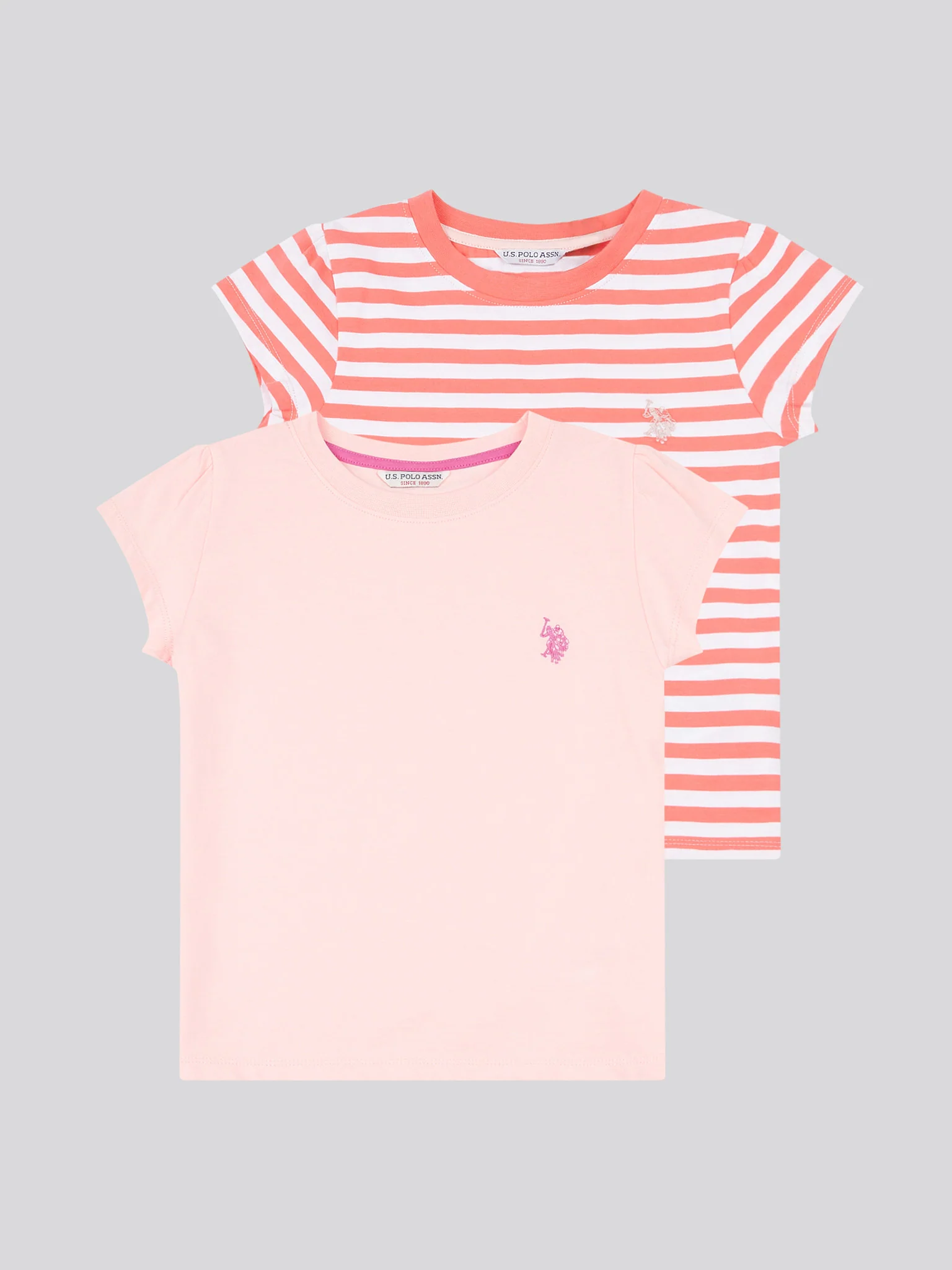 Girls Double Horsemen Mixed 2 Pack Cap Sleeve Tees in Sugar Coral - Image 7