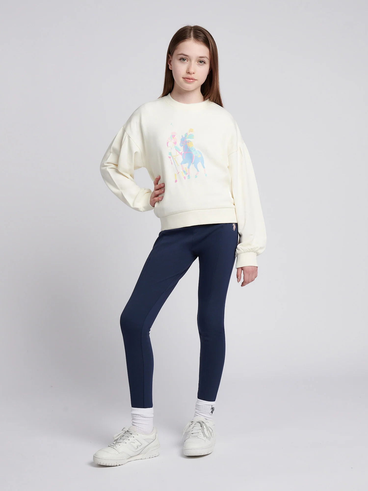 Girls Double Horsemen Puff Sleeve Sweat in Marshmallow - Image 3