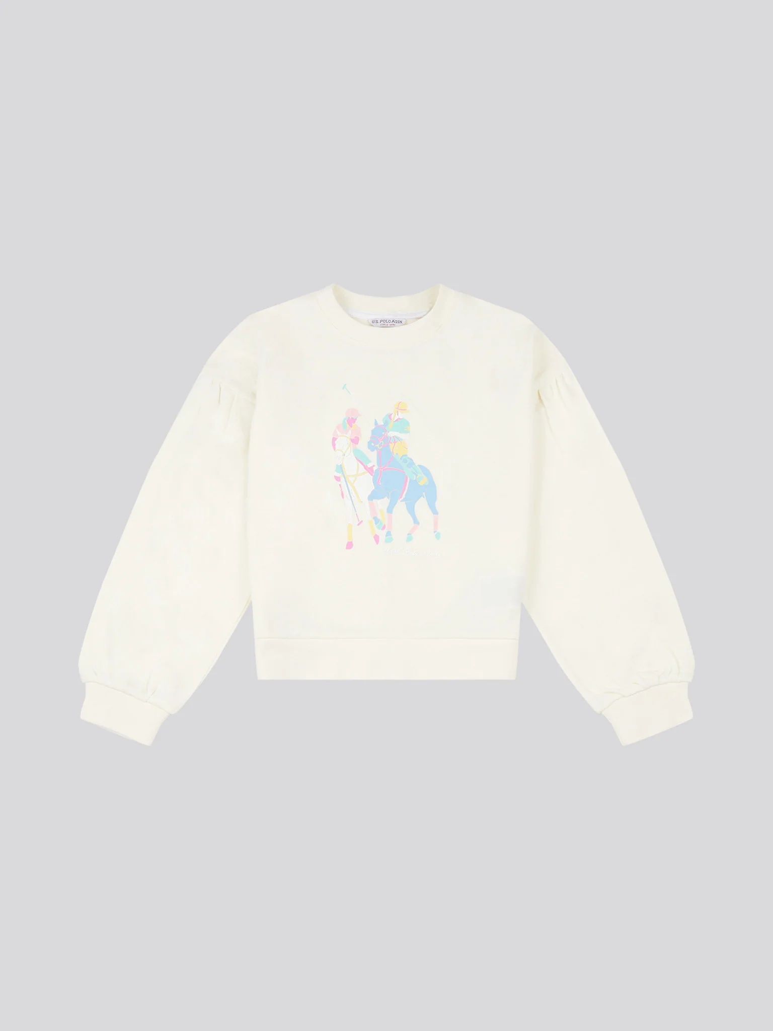 Girls Double Horsemen Puff Sleeve Sweat in Marshmallow - Image 5