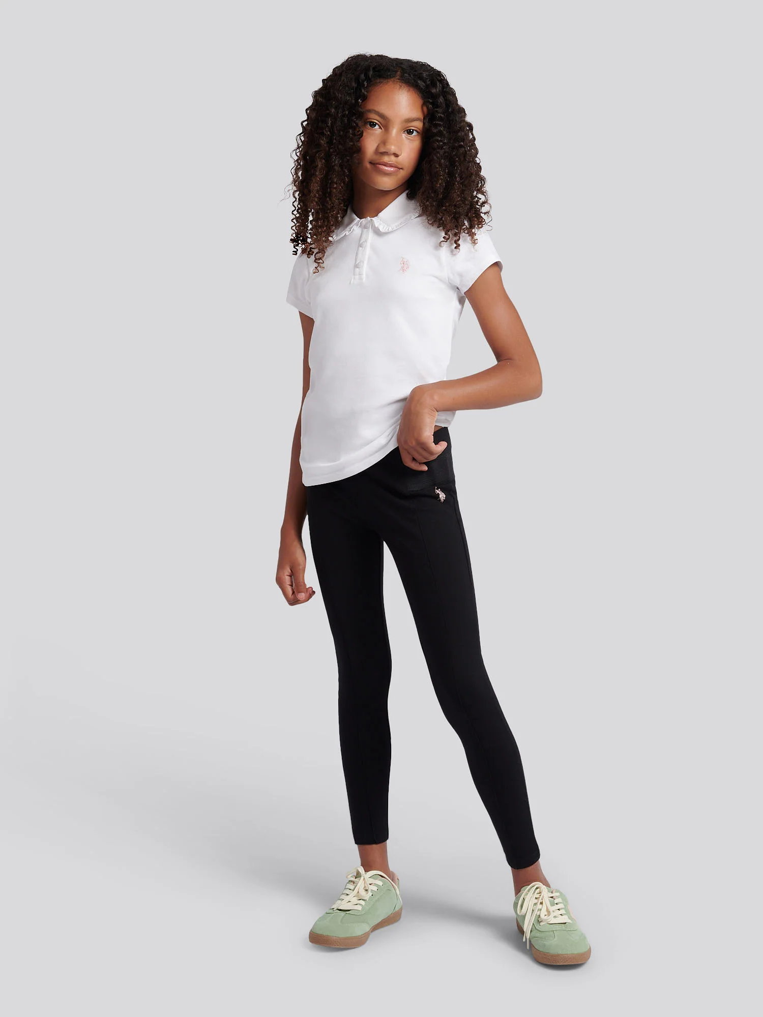 Girls Elastic Waistband Leggings Black - Image 3