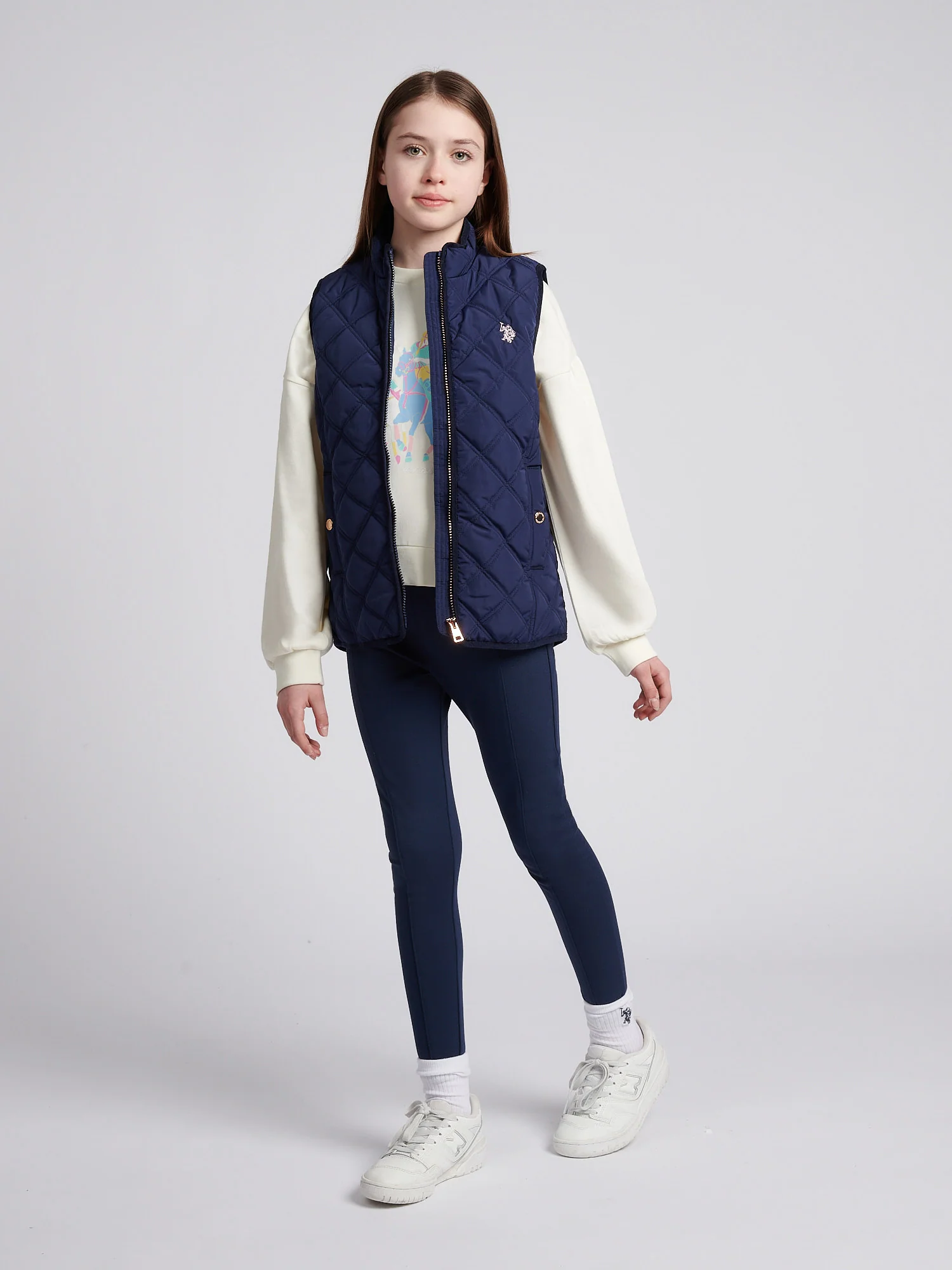 Girls Hacking Gilet in Navy Iris - Image 3