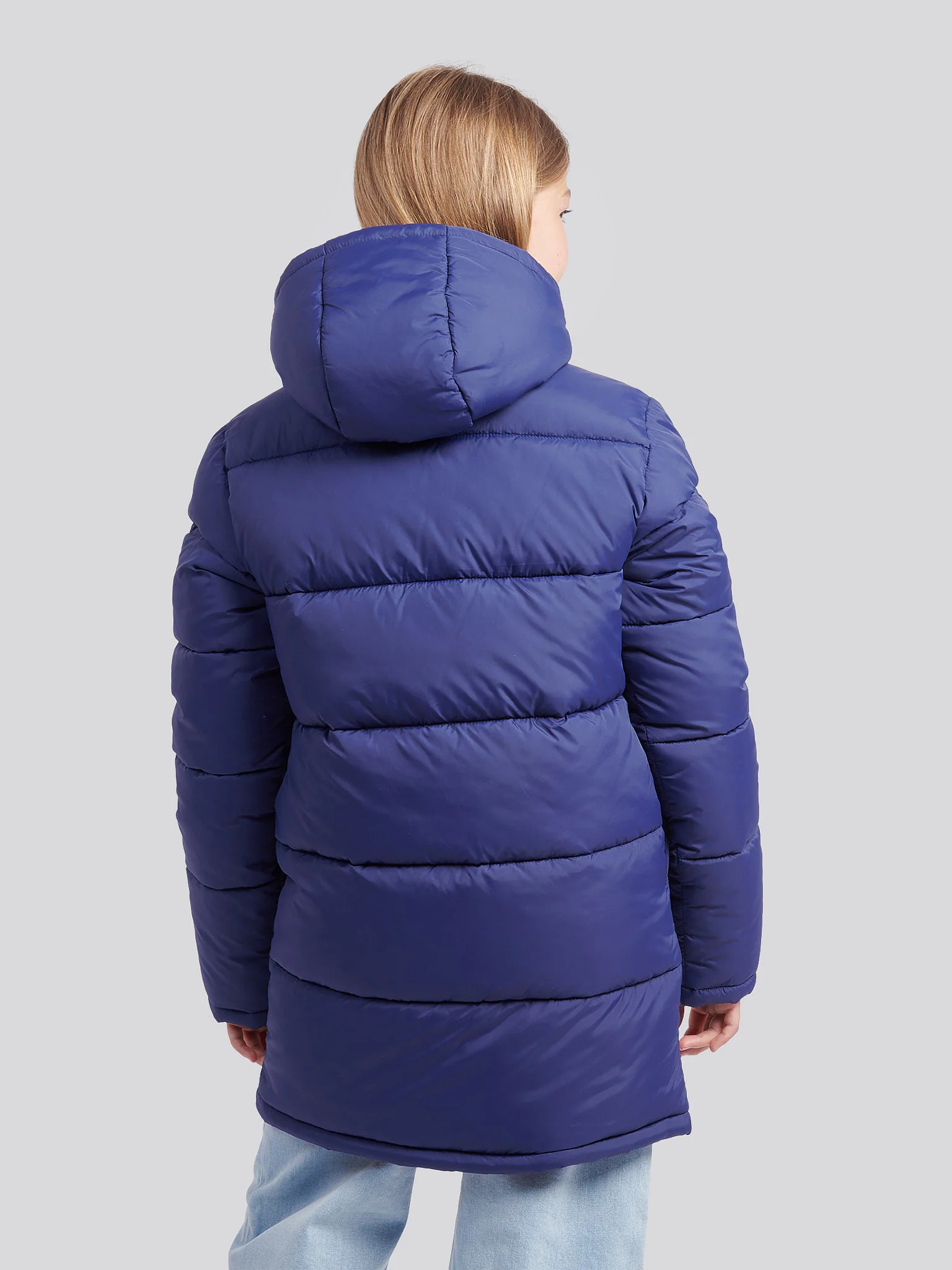 Girls Longline Puffer Jacket in Midnight Blue - Image 4