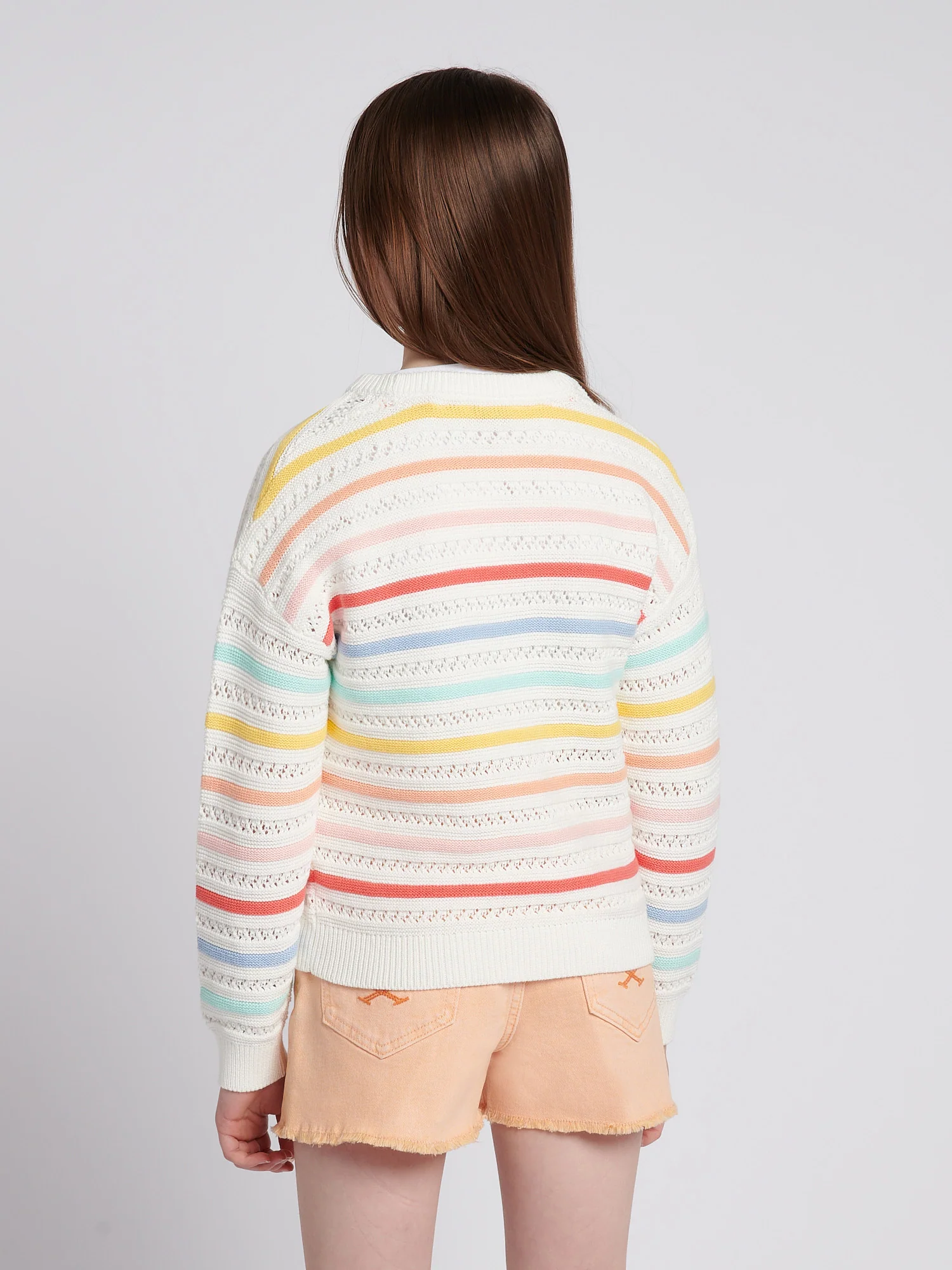 Girls Pointelle Stripe Knit Jumper in Bright White - Image 4