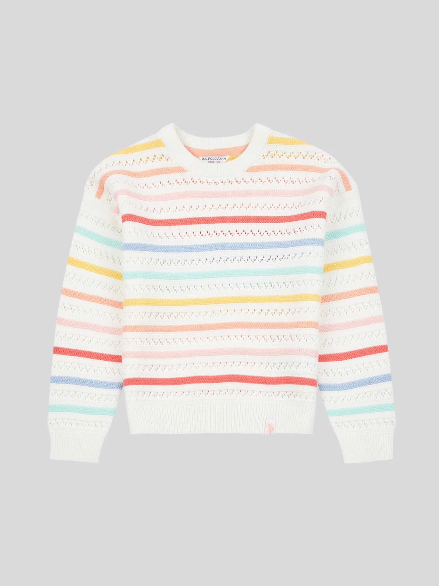 Girls Pointelle Stripe Knit Jumper in Bright White - Image 5
