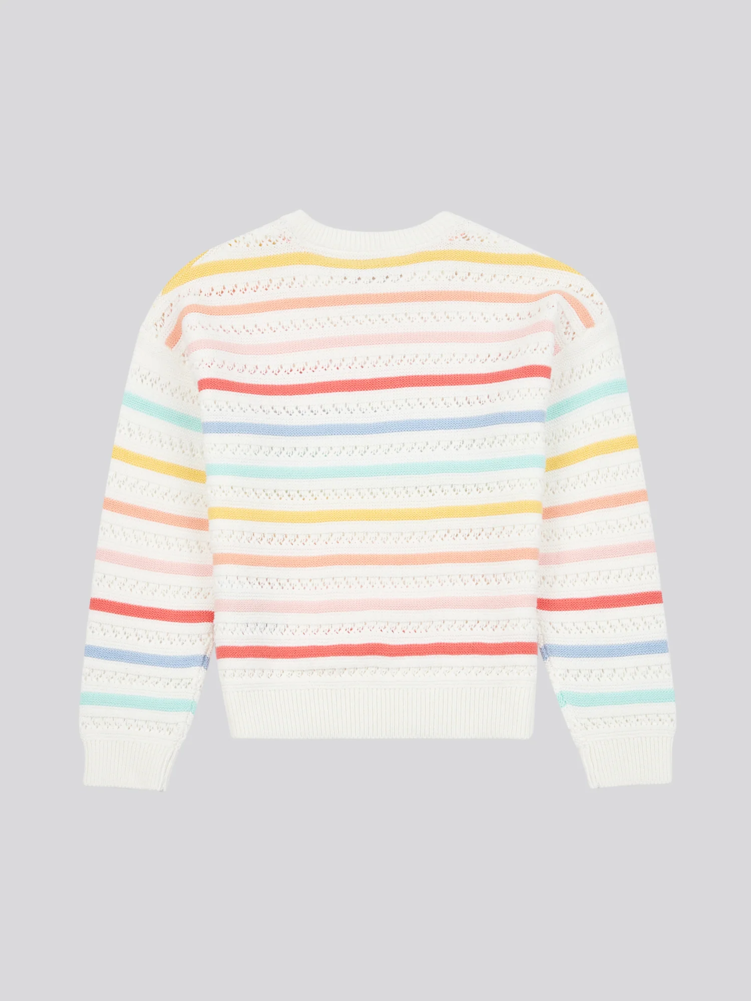 Girls Pointelle Stripe Knit Jumper in Bright White - Image 6