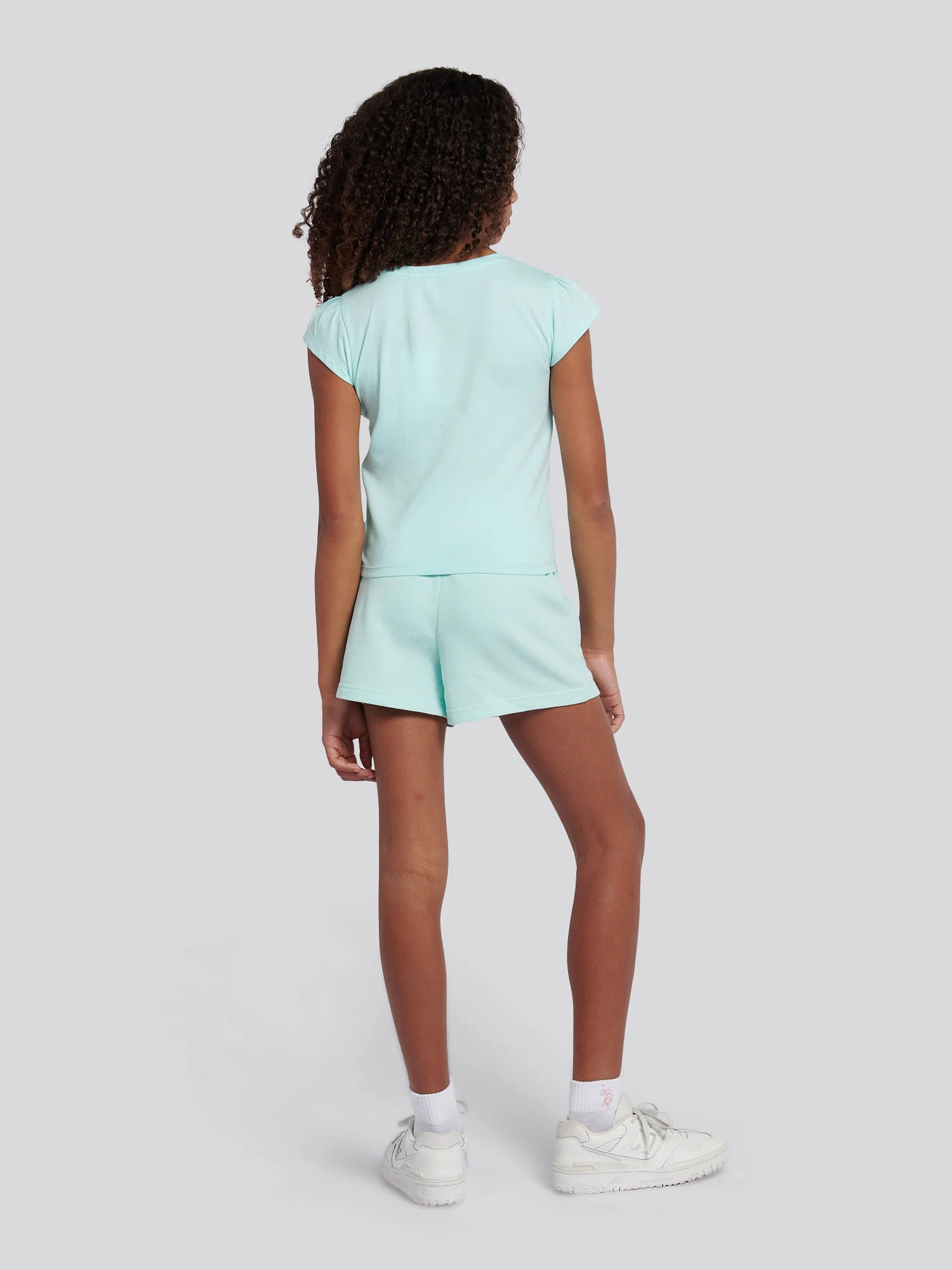 Girls Script Graphic T-Shirt & Sweat Short Set in Blue Light - Image 2