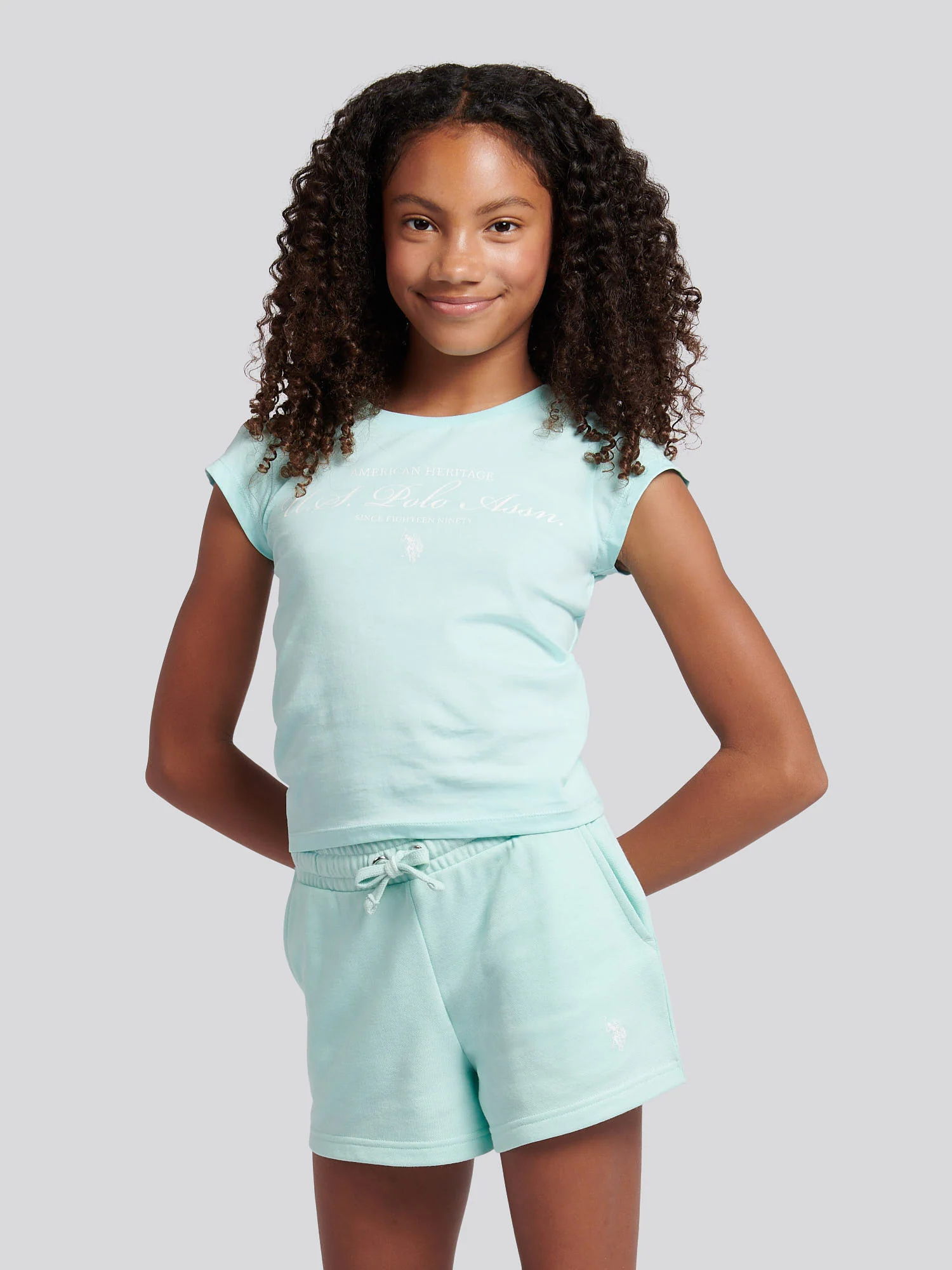 Girls Script Graphic T-Shirt & Sweat Short Set in Blue Light - Image 3