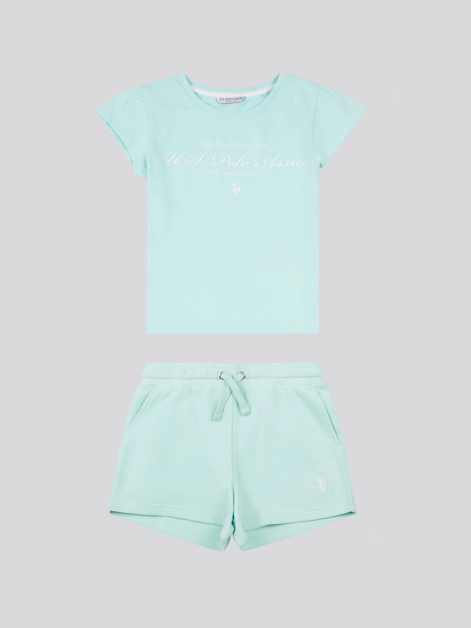 Girls Script Graphic T-Shirt & Sweat Short Set in Blue Light - Image 7