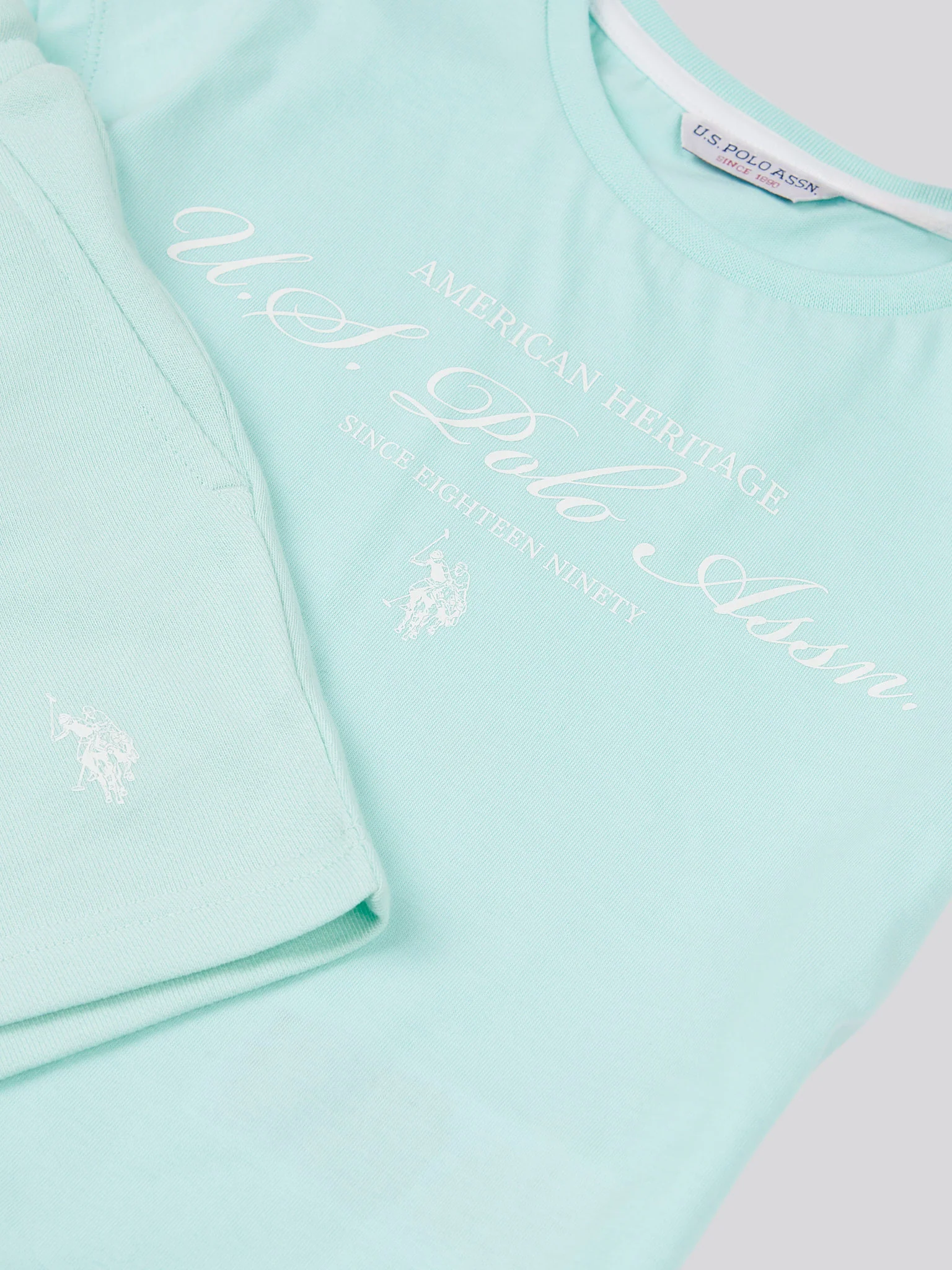 Girls Script Graphic T-Shirt & Sweat Short Set in Blue Light - Image 9