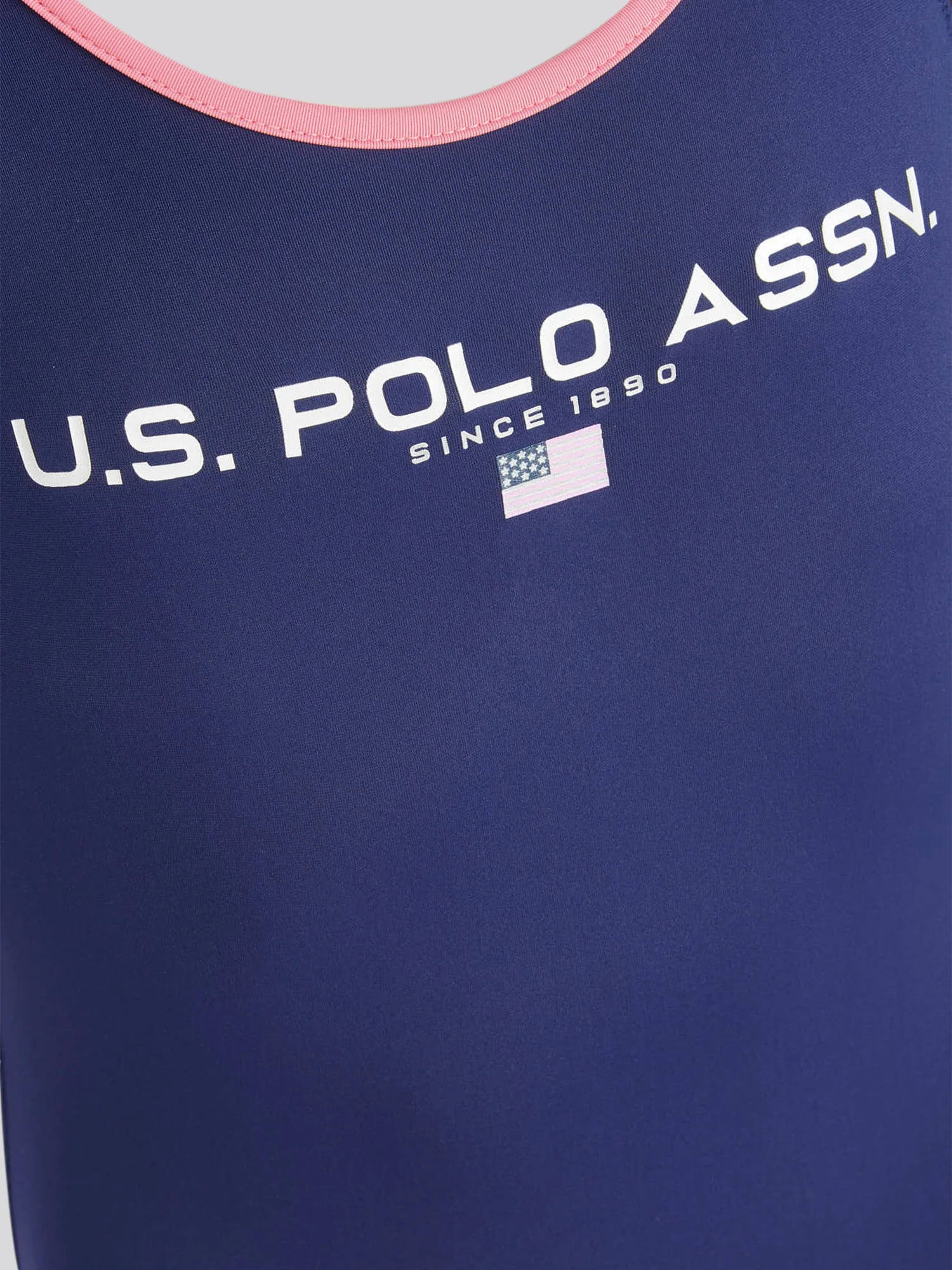 Girls Sport Logo Swimsuit in Medieval Blue - Image 3