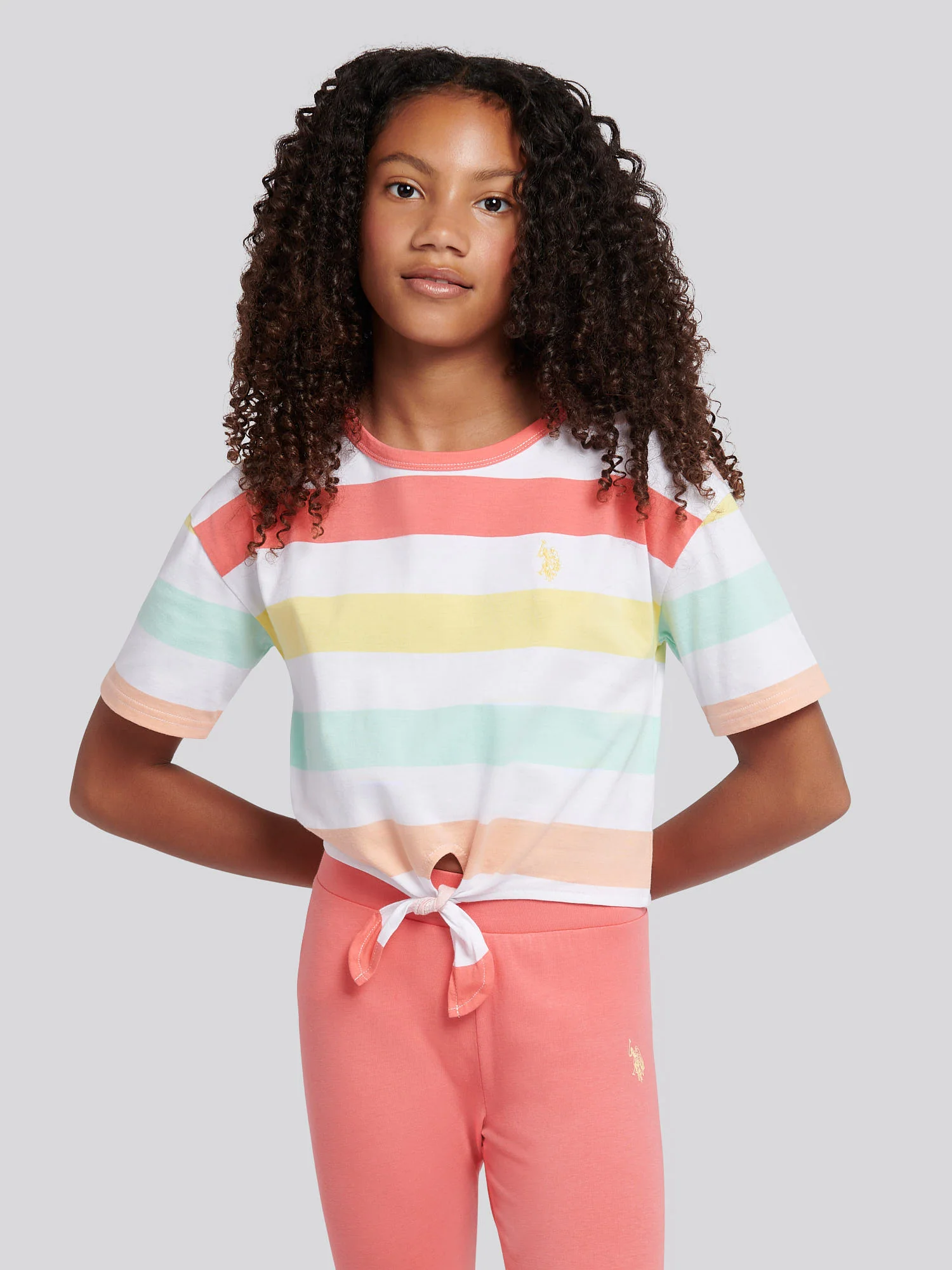 Girls Stripe T-Shirt & Legging Set in Sugar Coral - Image 3