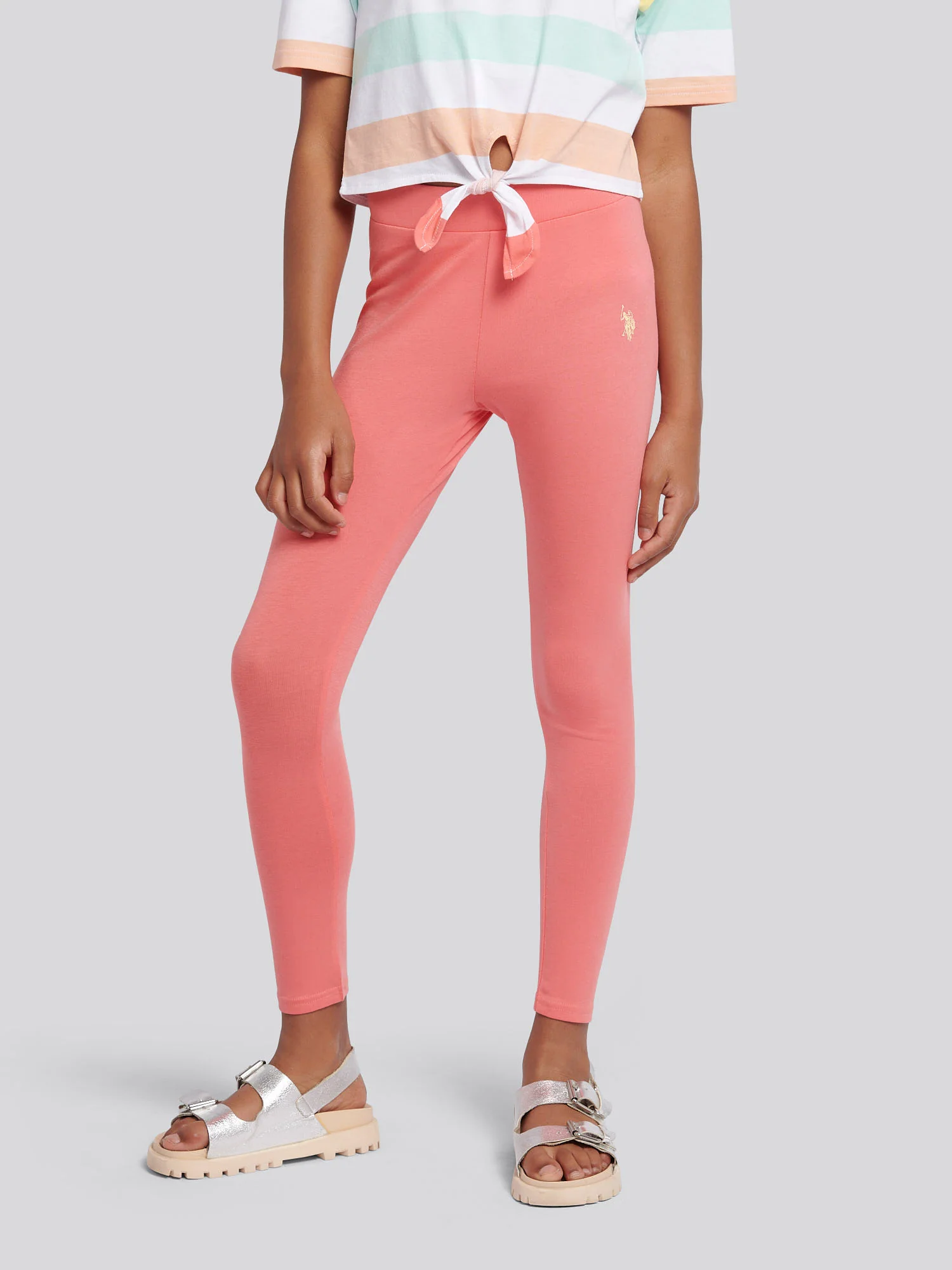 Girls Stripe T-Shirt & Legging Set in Sugar Coral - Image 4