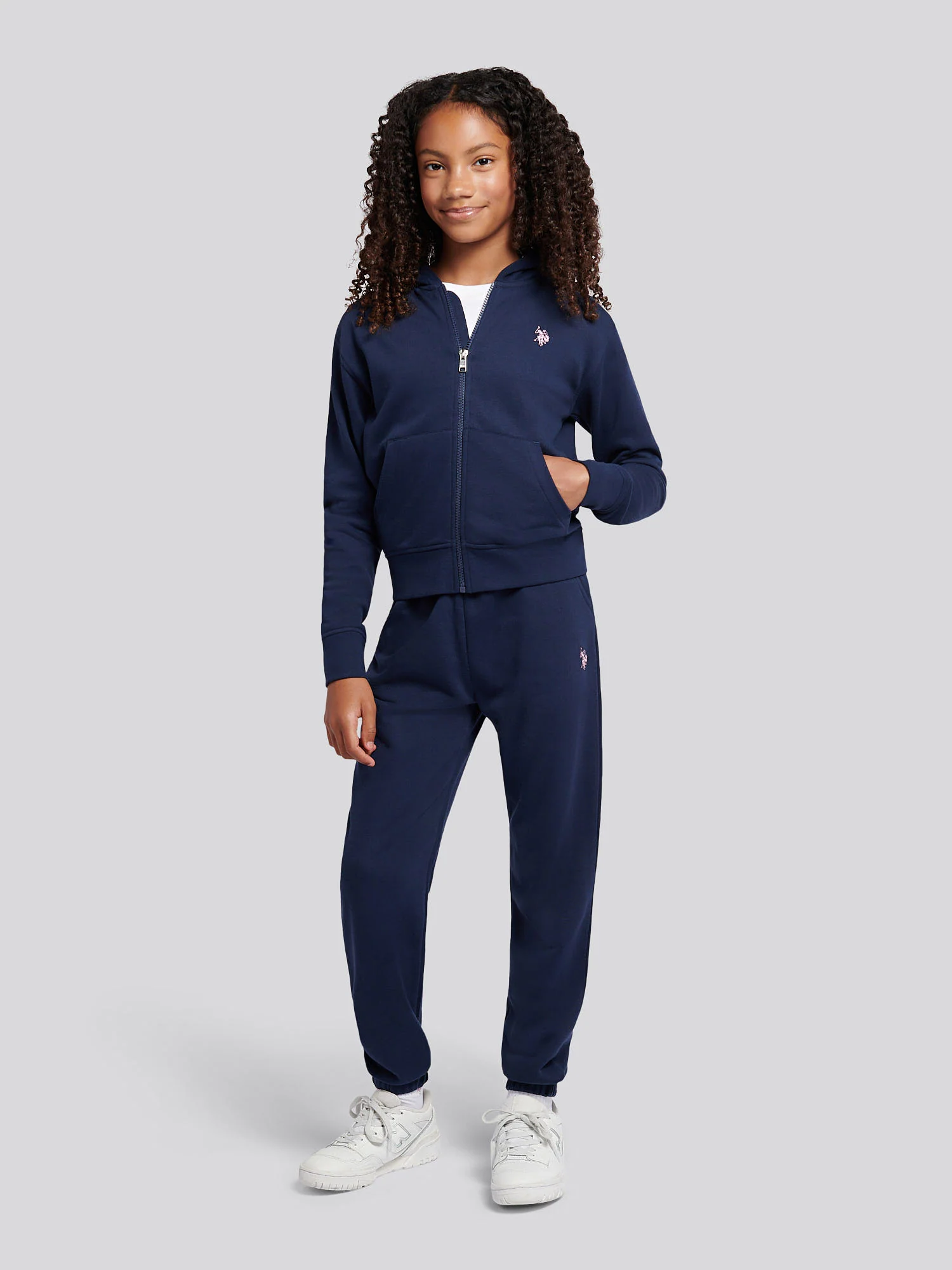 Girls Zip Hoodie & Relaxed Fit Jogger Set in Navy Iris