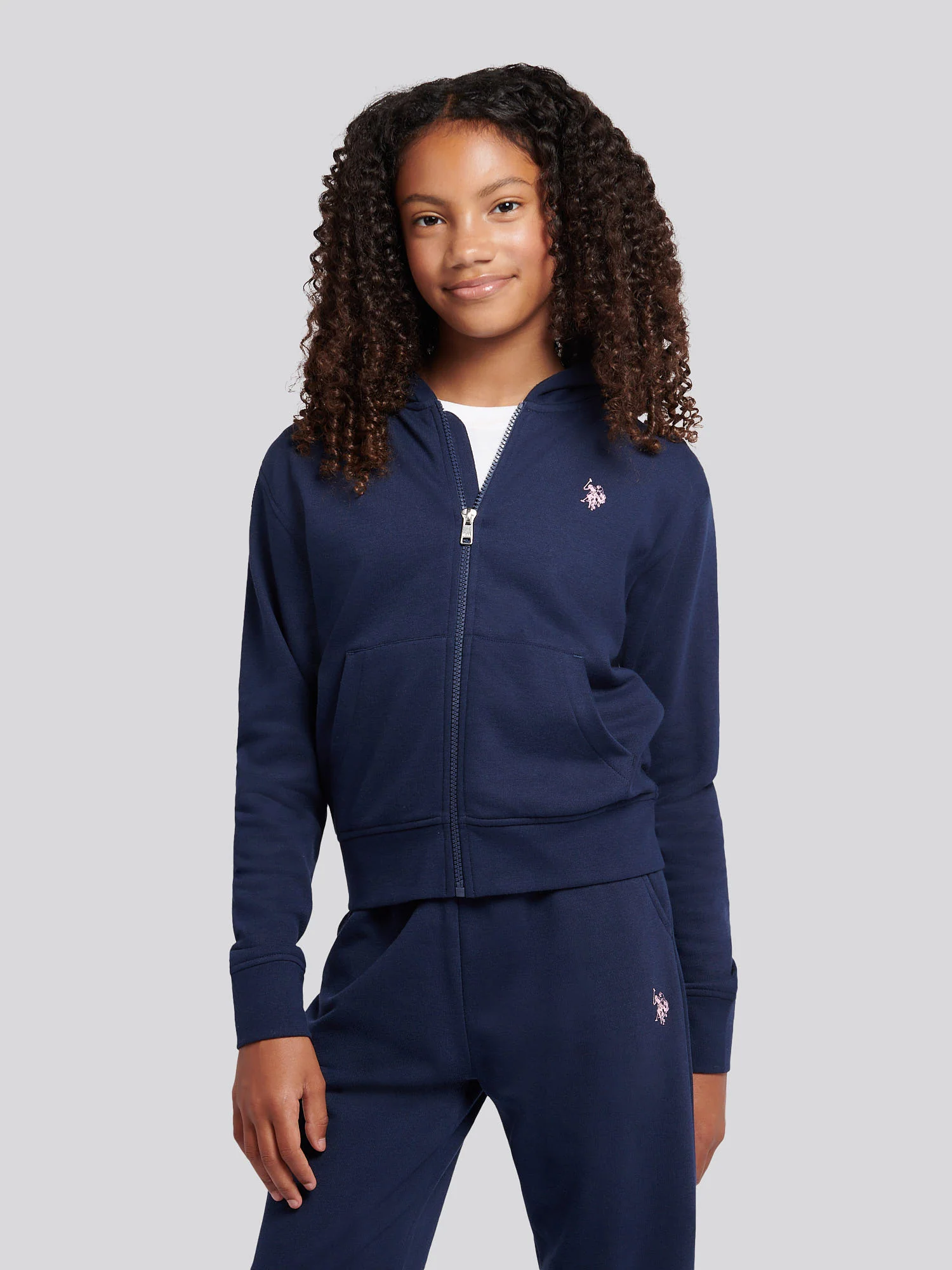 Girls Zip Hoodie & Relaxed Fit Jogger Set in Navy Iris - Image 3
