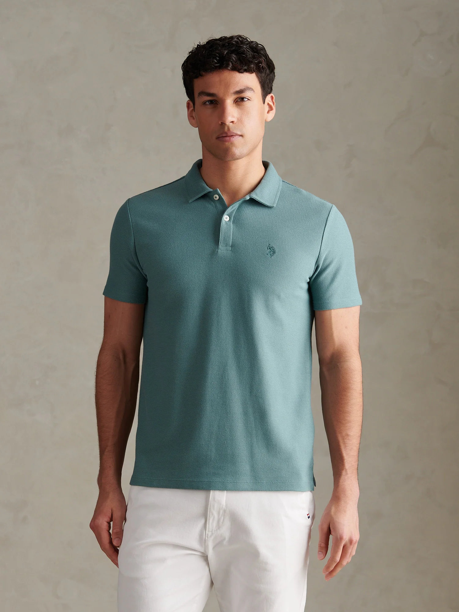 Mens Herringbone Collar Polo Shirt Arctic