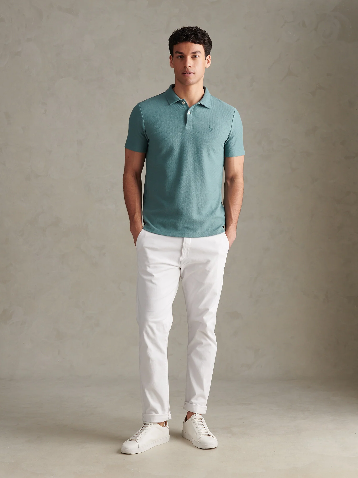 Mens Herringbone Collar Polo Shirt Arctic - Image 3