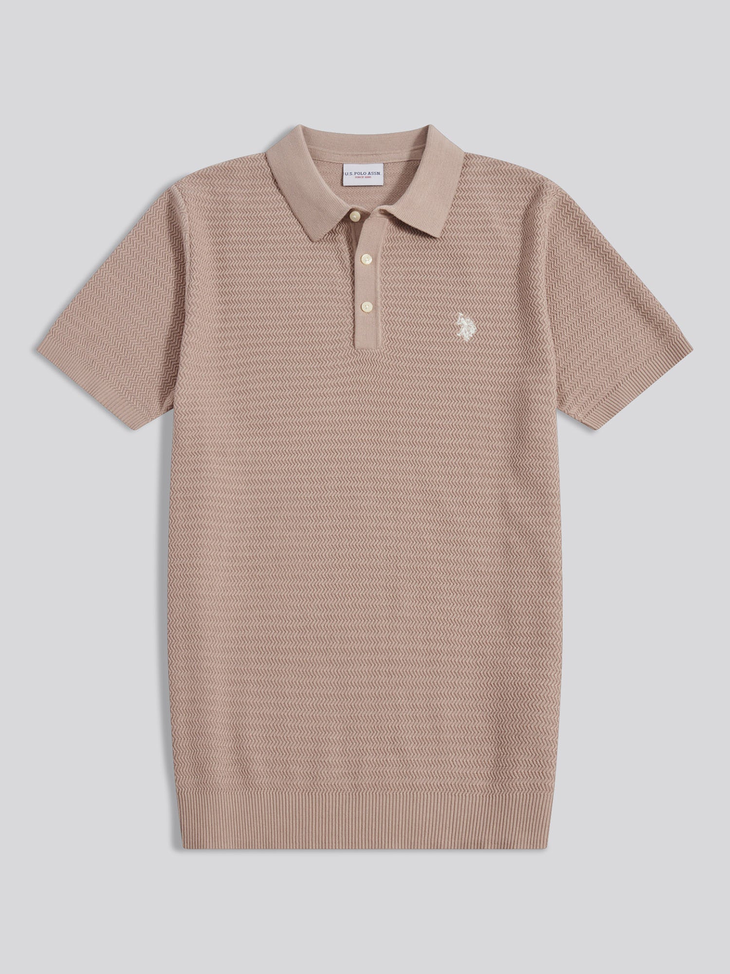 Mens Herringbone Texture Knit Polo Shirt Atmosphere - Image 5