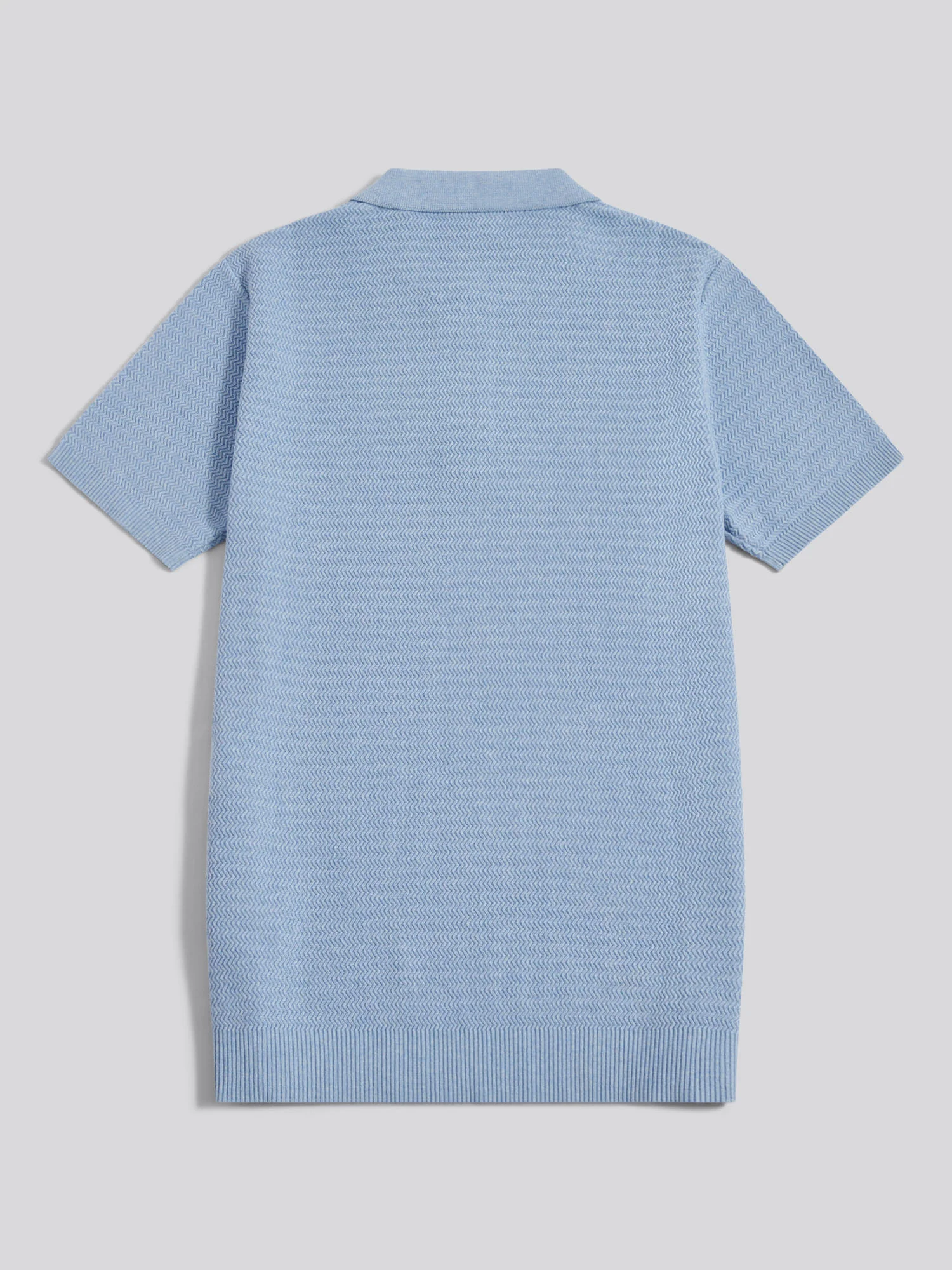 Mens Herringbone Texture Knit Polo Shirt Parisian Blue Marl - Image 2