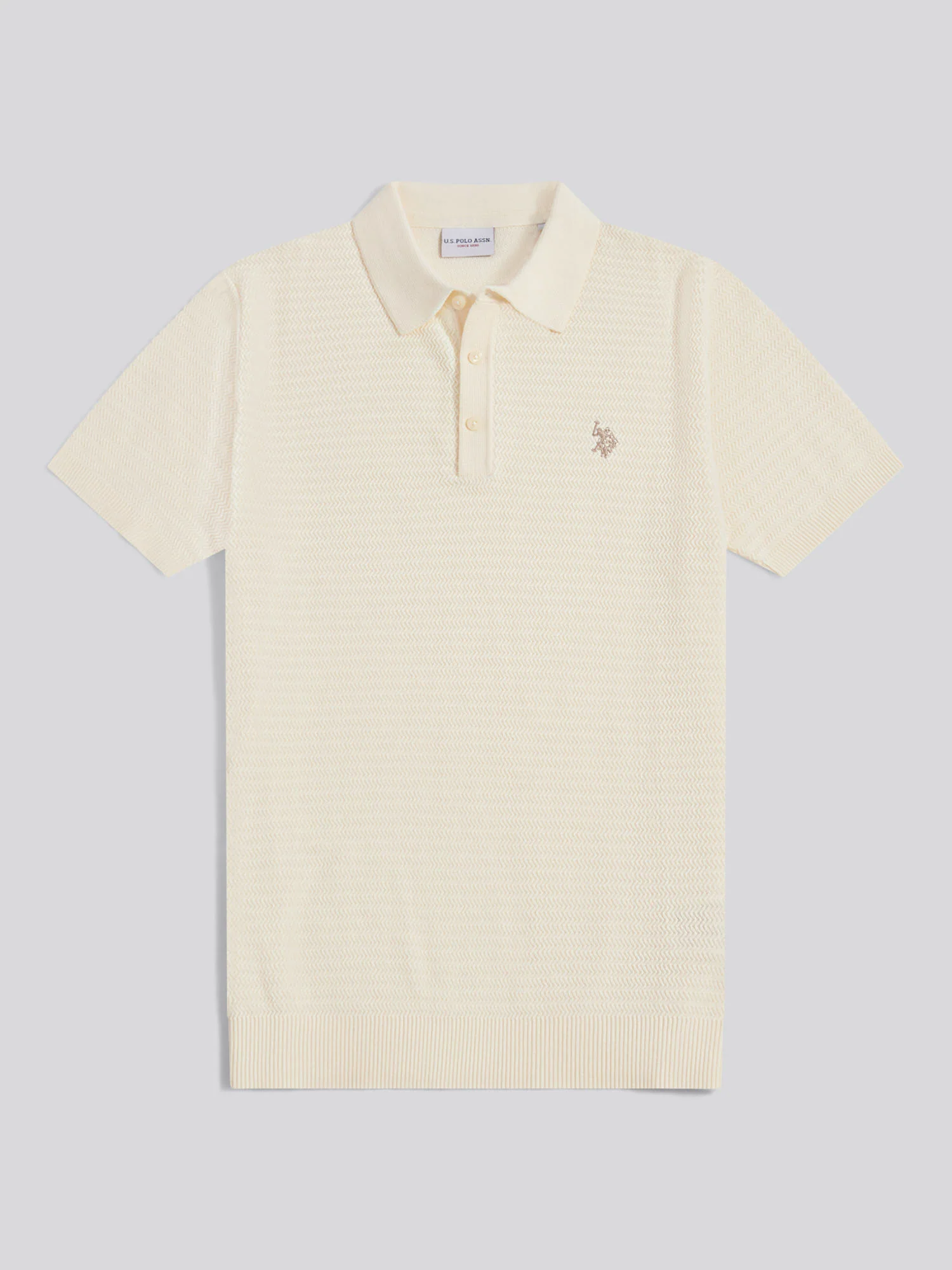 Mens Herringbone Texture Knit Polo Shirt Whisper White