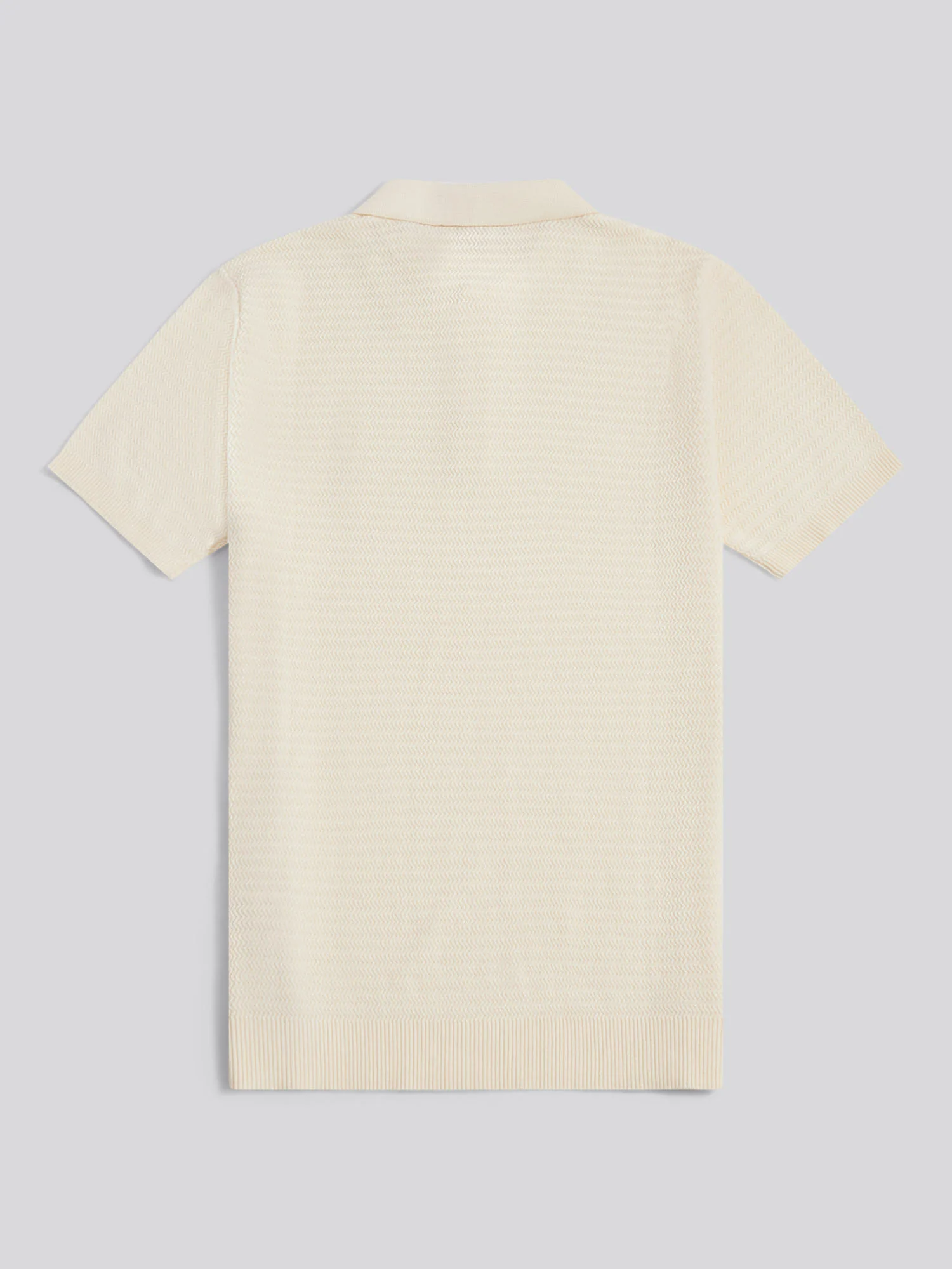 Mens Herringbone Texture Knit Polo Shirt Whisper White - Image 2