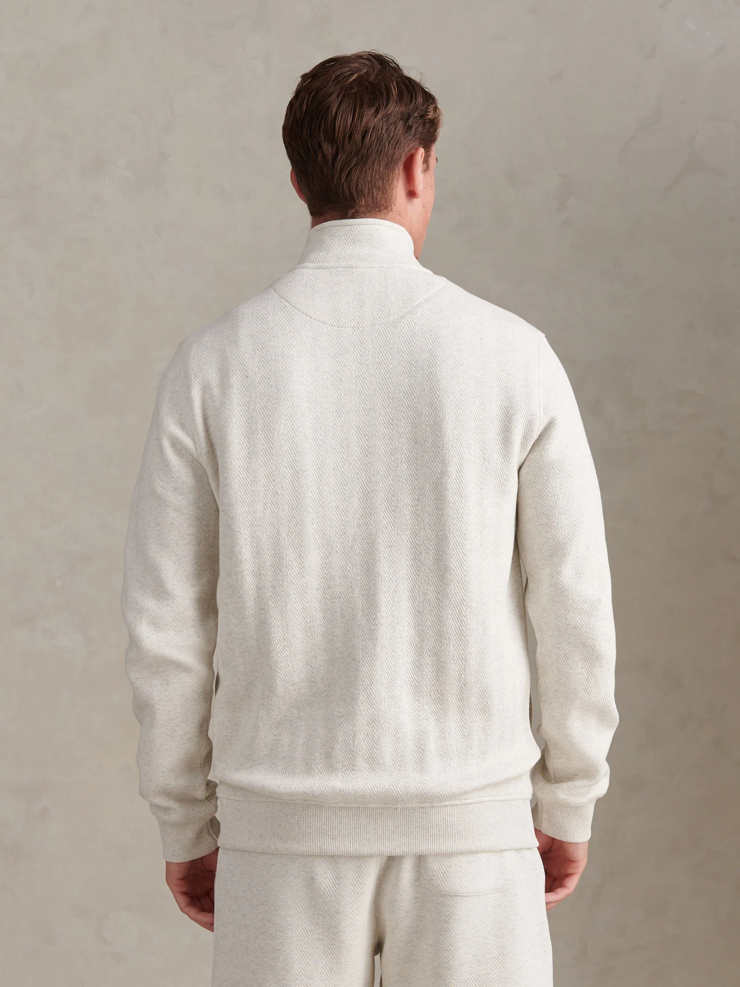 Mens Herringbone Zip Funnel Sweatshirt Light Grey Marl - Image 4